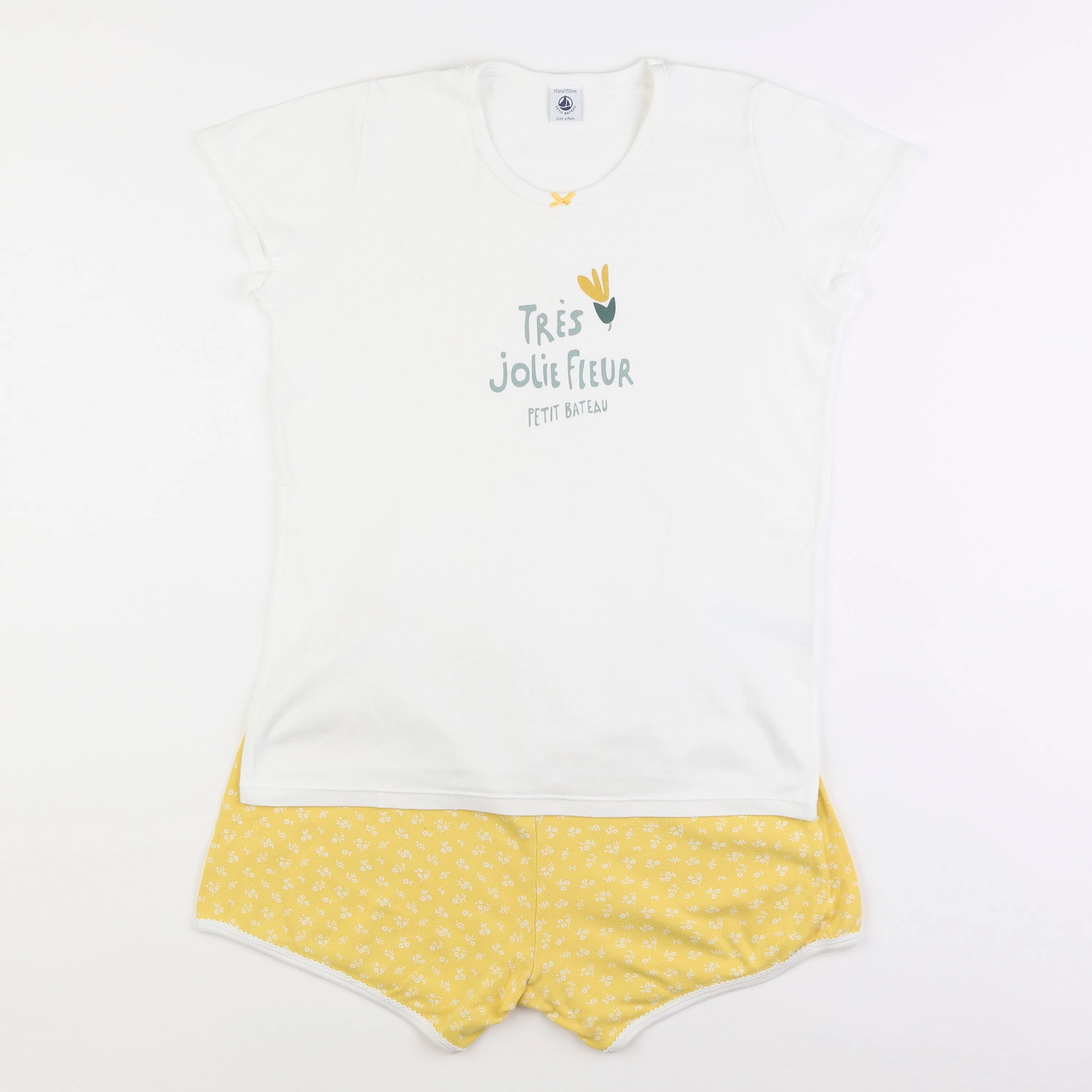 Petit Bateau - pyjama coton jaune, blanc - 12 ans