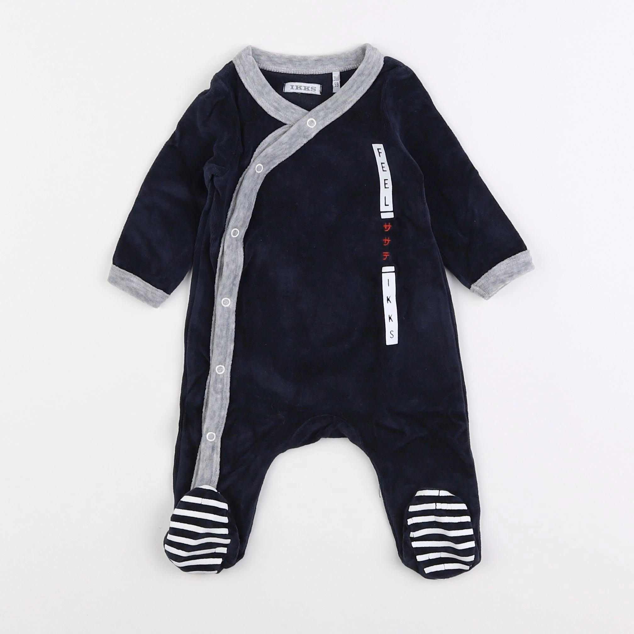 IKKS - pyjama velours bleu imprimé au dos- 3 mois