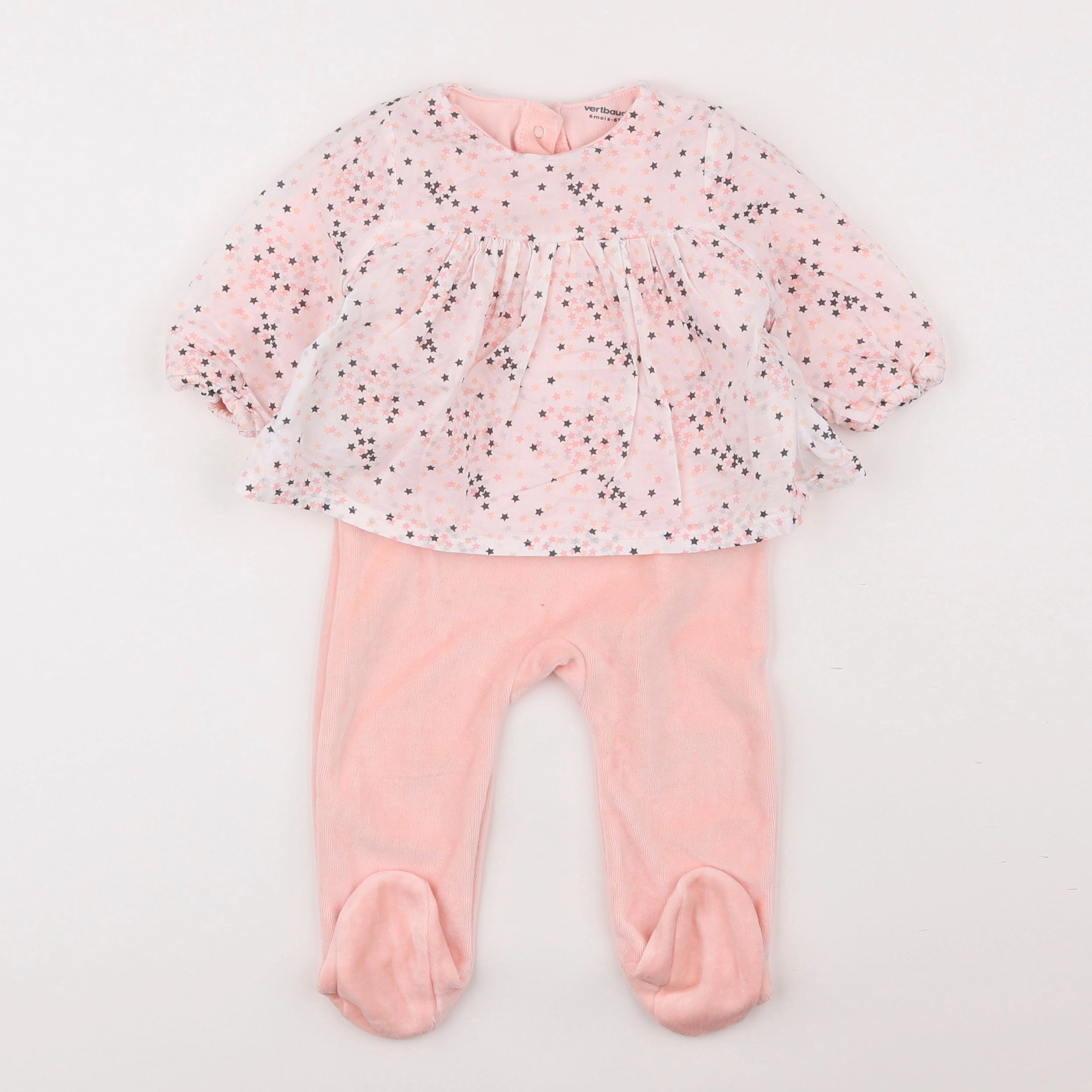 Vertbaudet - pyjama velours rose - 6 mois