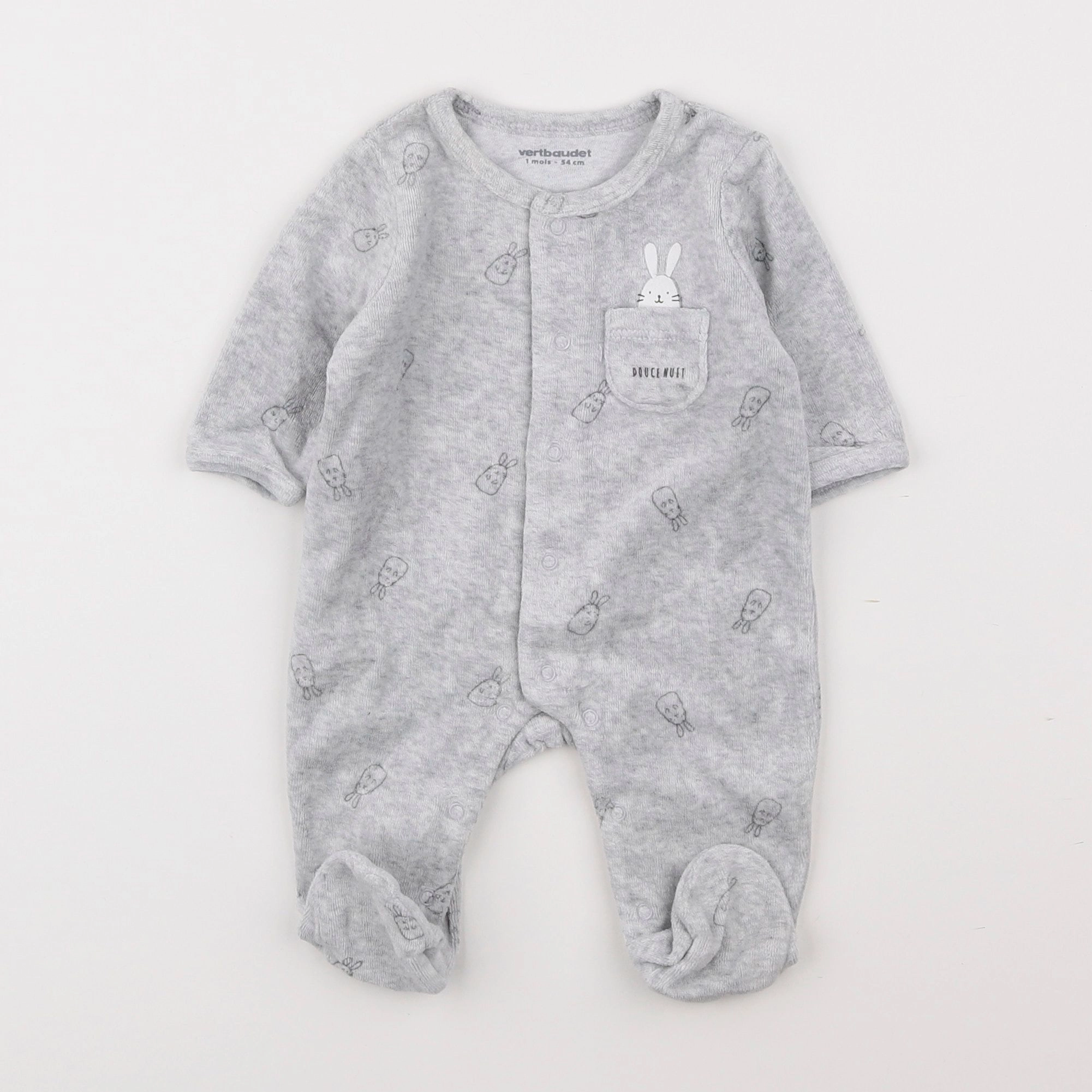 Vertbaudet - pyjama velours gris - 1 mois