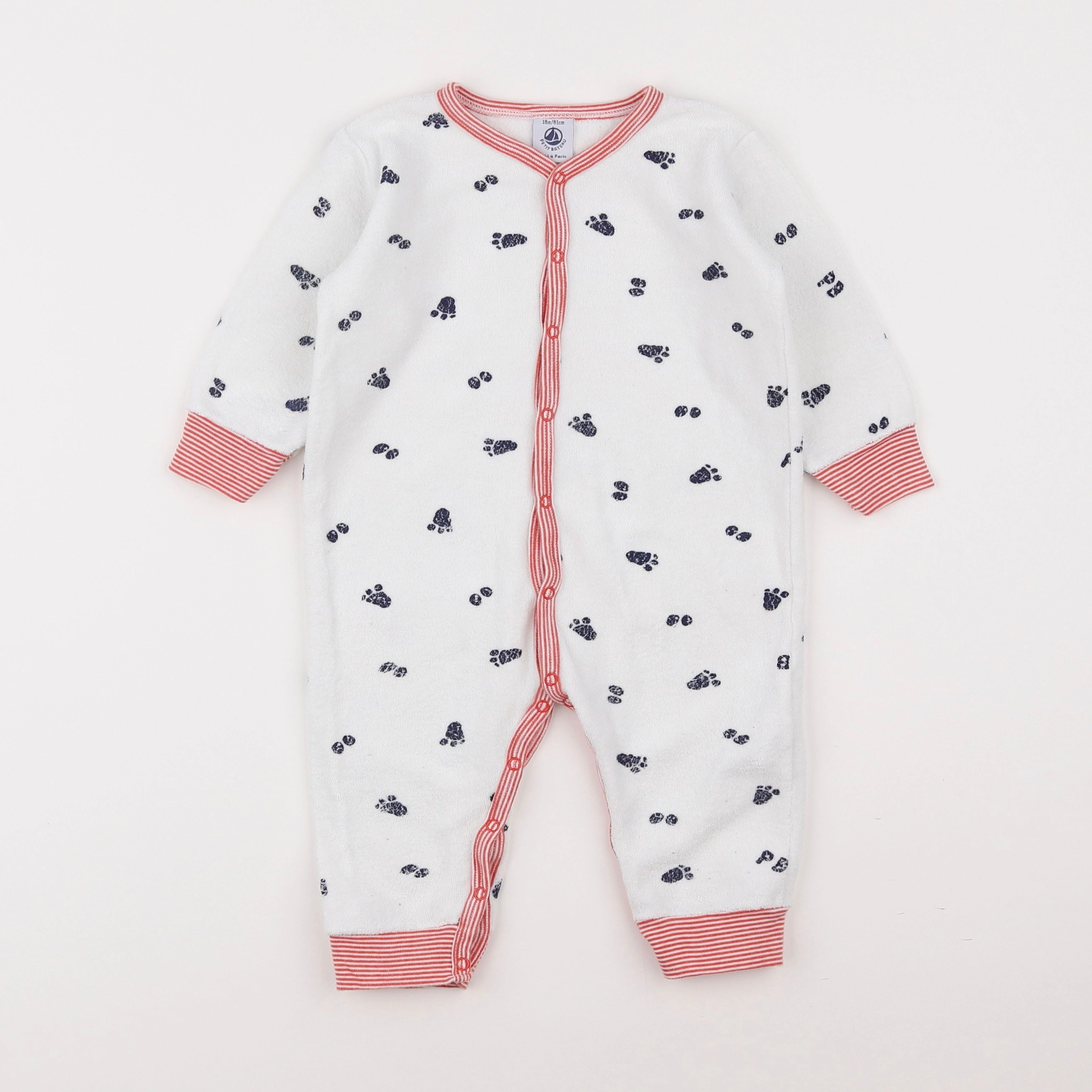 Petit Bateau - pyjama coton blanc, bleu - 18 mois