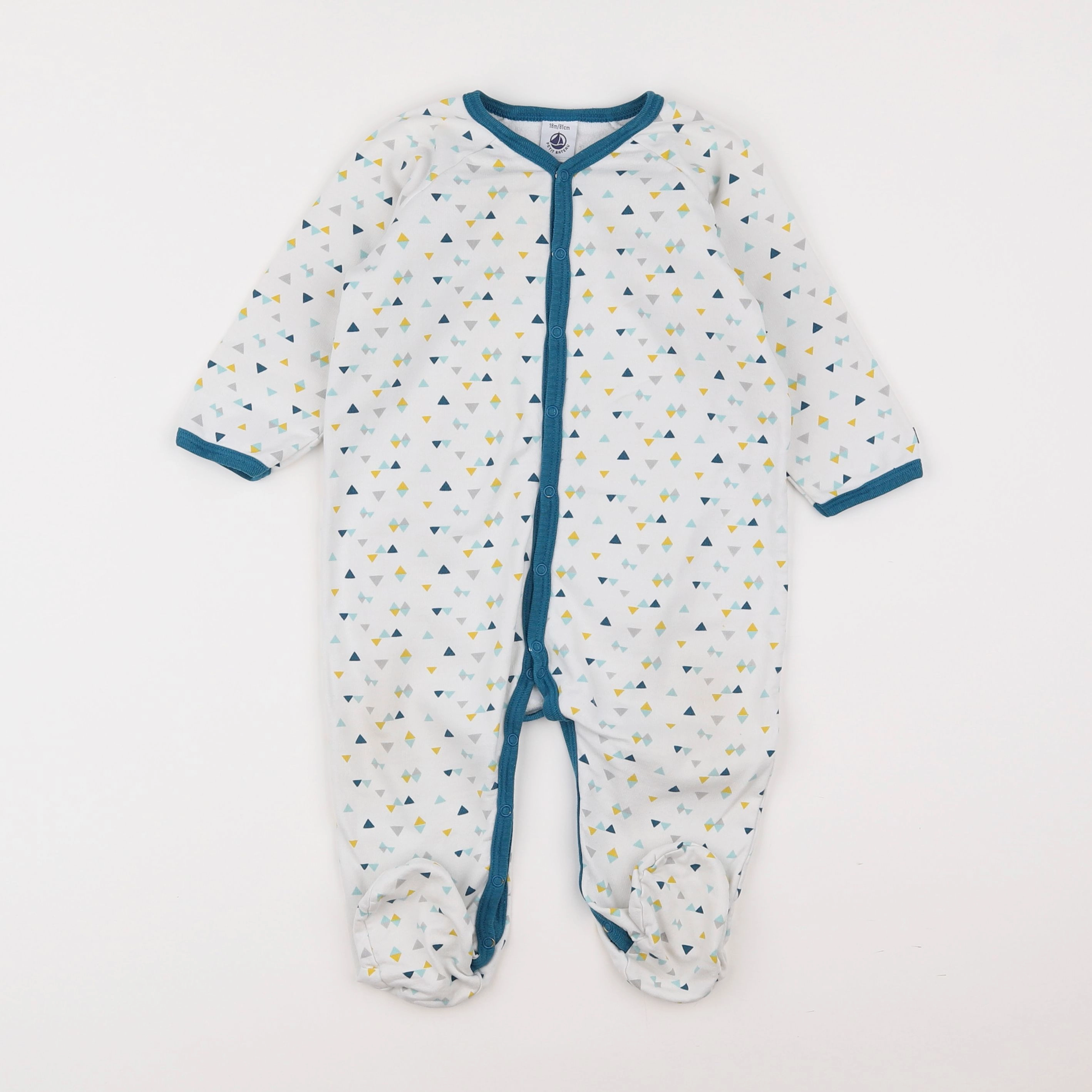 Petit Bateau - pyjama coton blanc, bleu - 18 mois