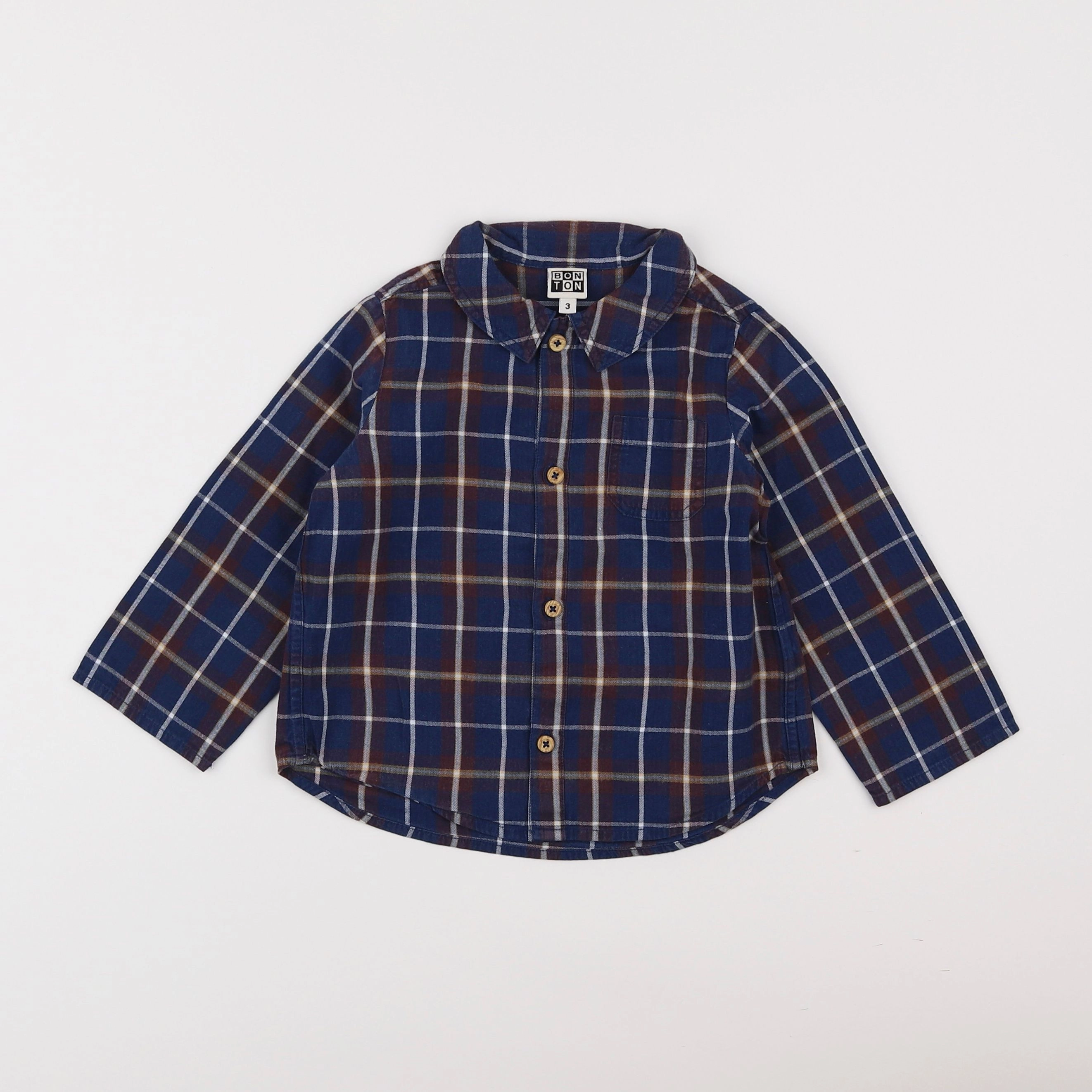 Bonton - chemise bleu, rouge - 3 ans