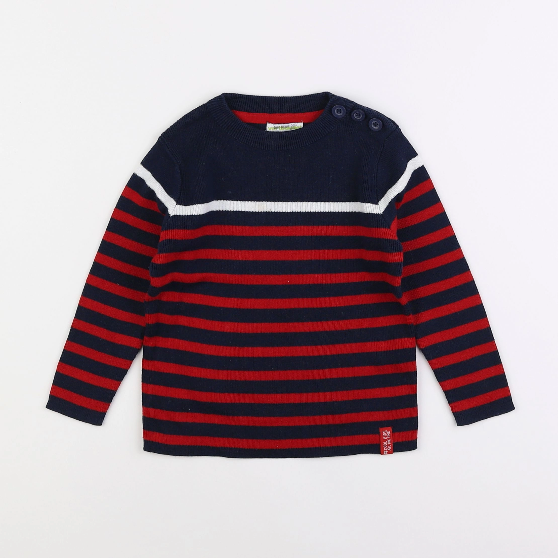 Vertbaudet - pull bleu, rouge - 3 ans