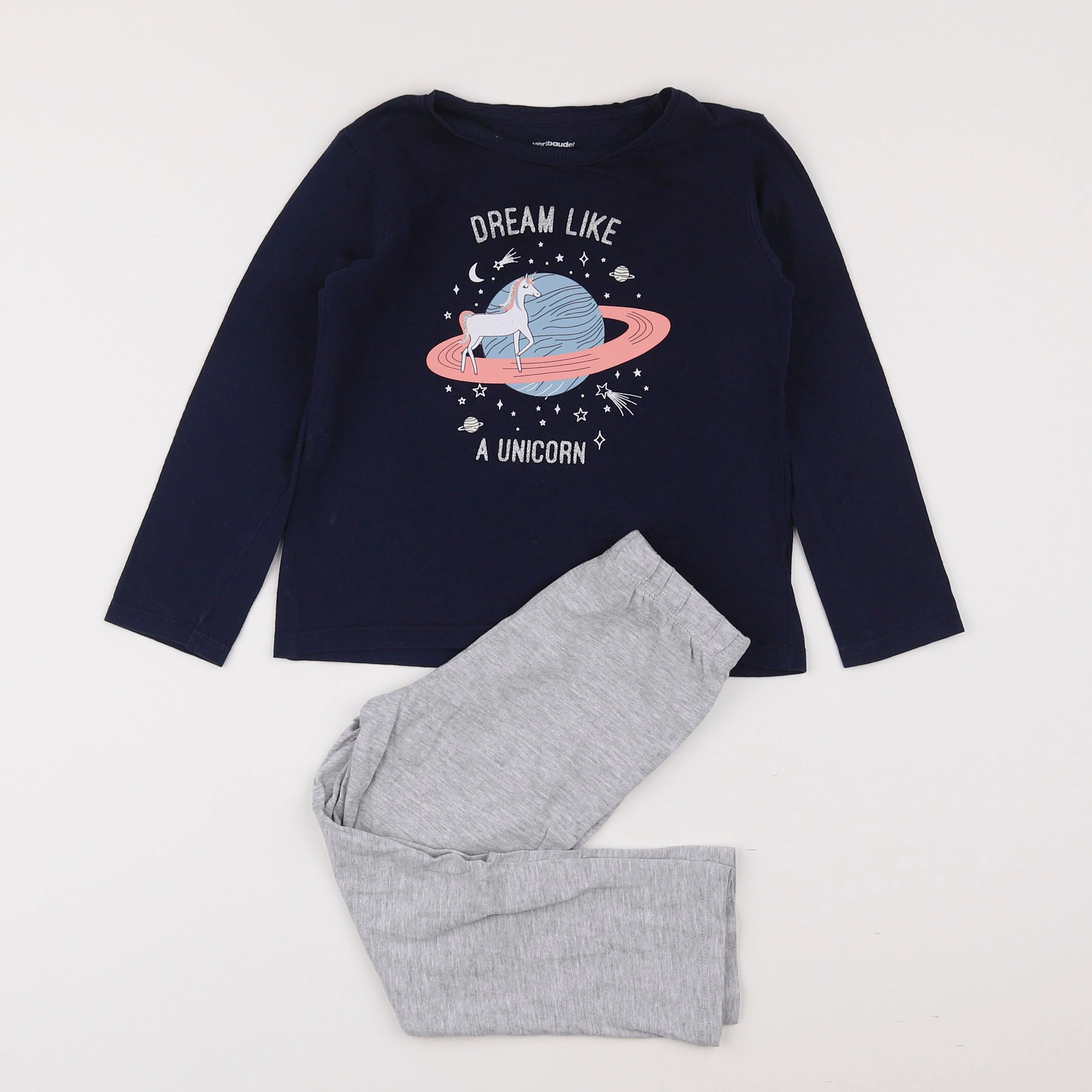 Vertbaudet - pyjama coton bleu, gris - 4 ans