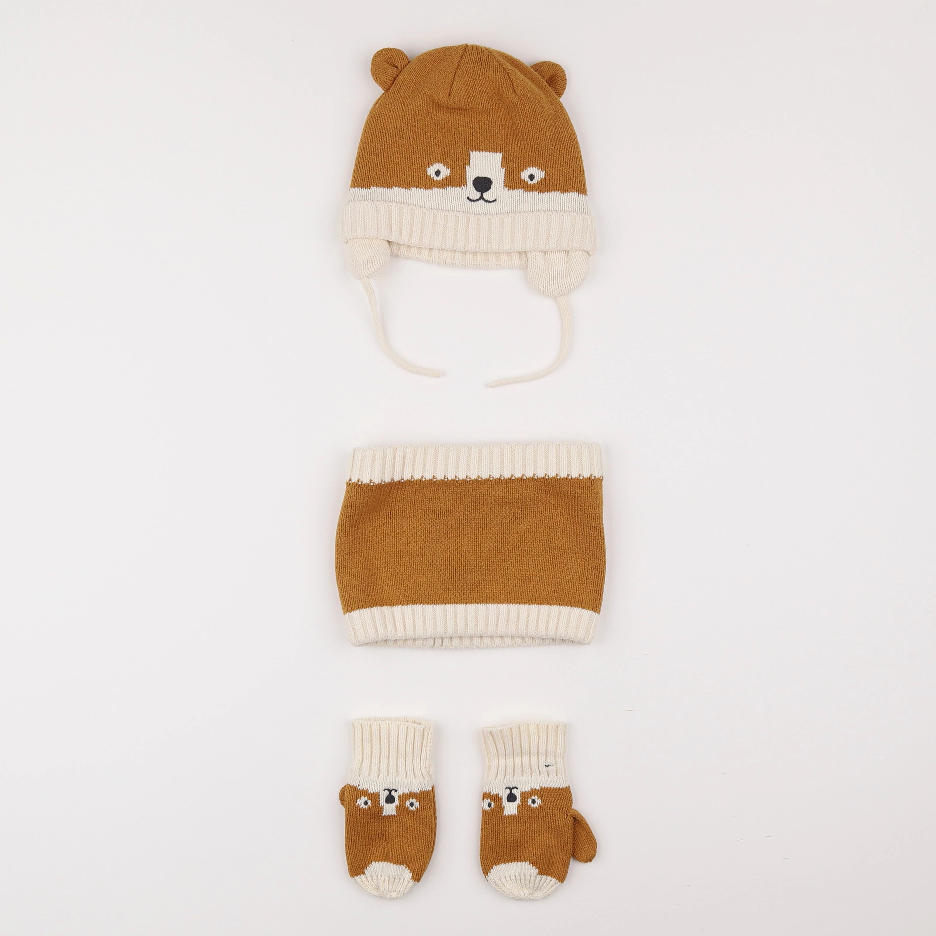 Vertbaudet - ensemble bonnet/moufles/tour de cou beige, marron - 2/3 ans