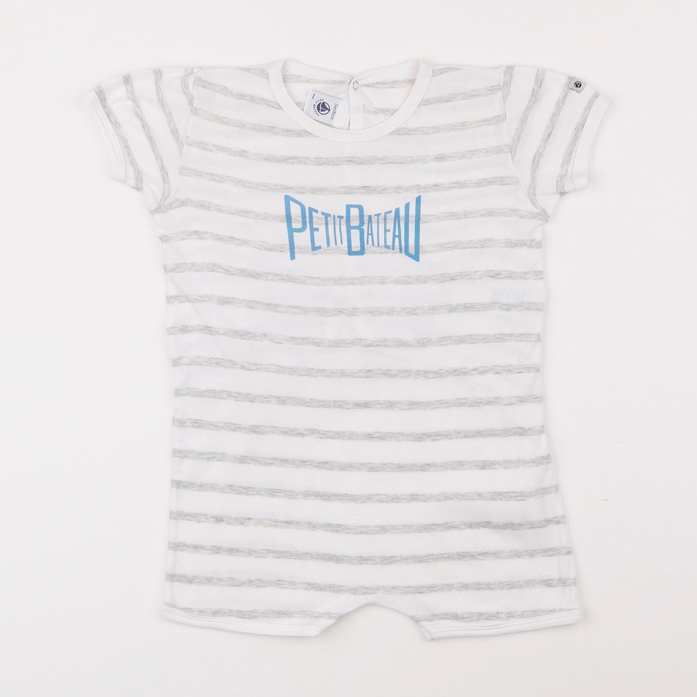 Petit Bateau - pyjama coton blanc, gris - 2 ans