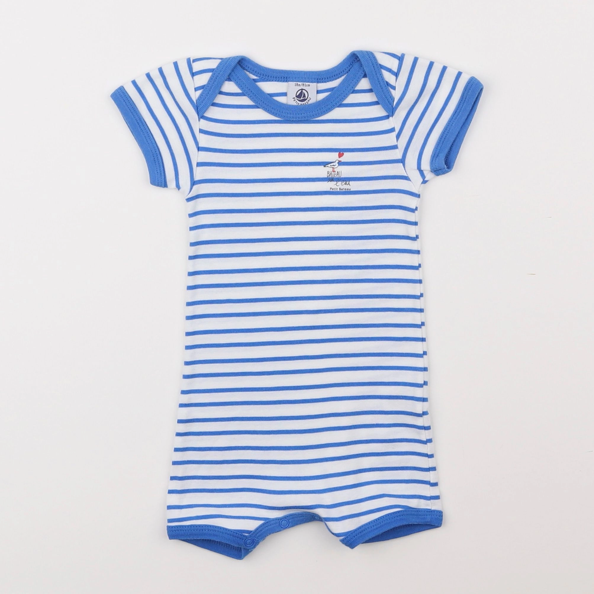 Petit Bateau - pyjama coton blanc, bleu - 18 mois