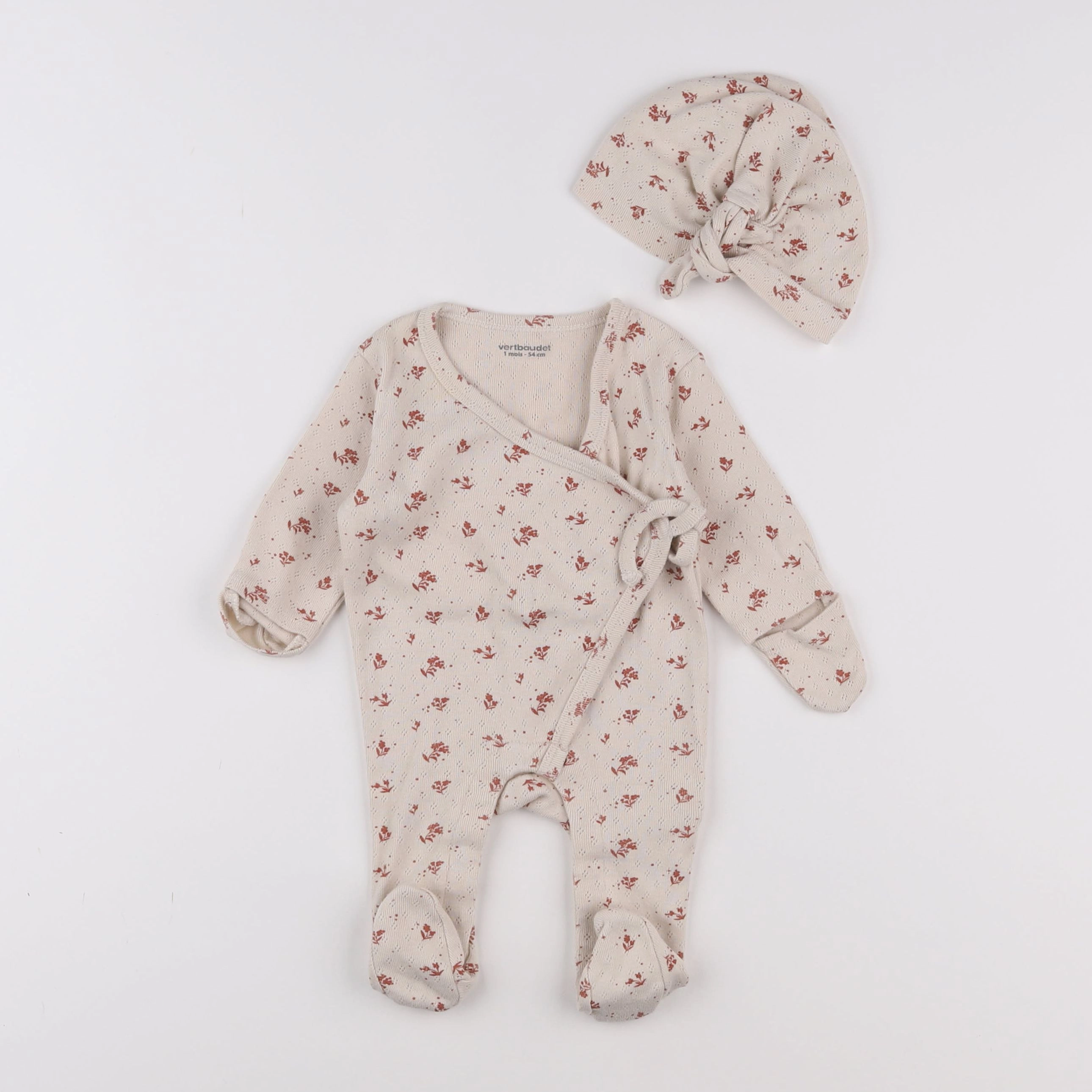 Vertbaudet - pyjama coton beige - 1/3 mois