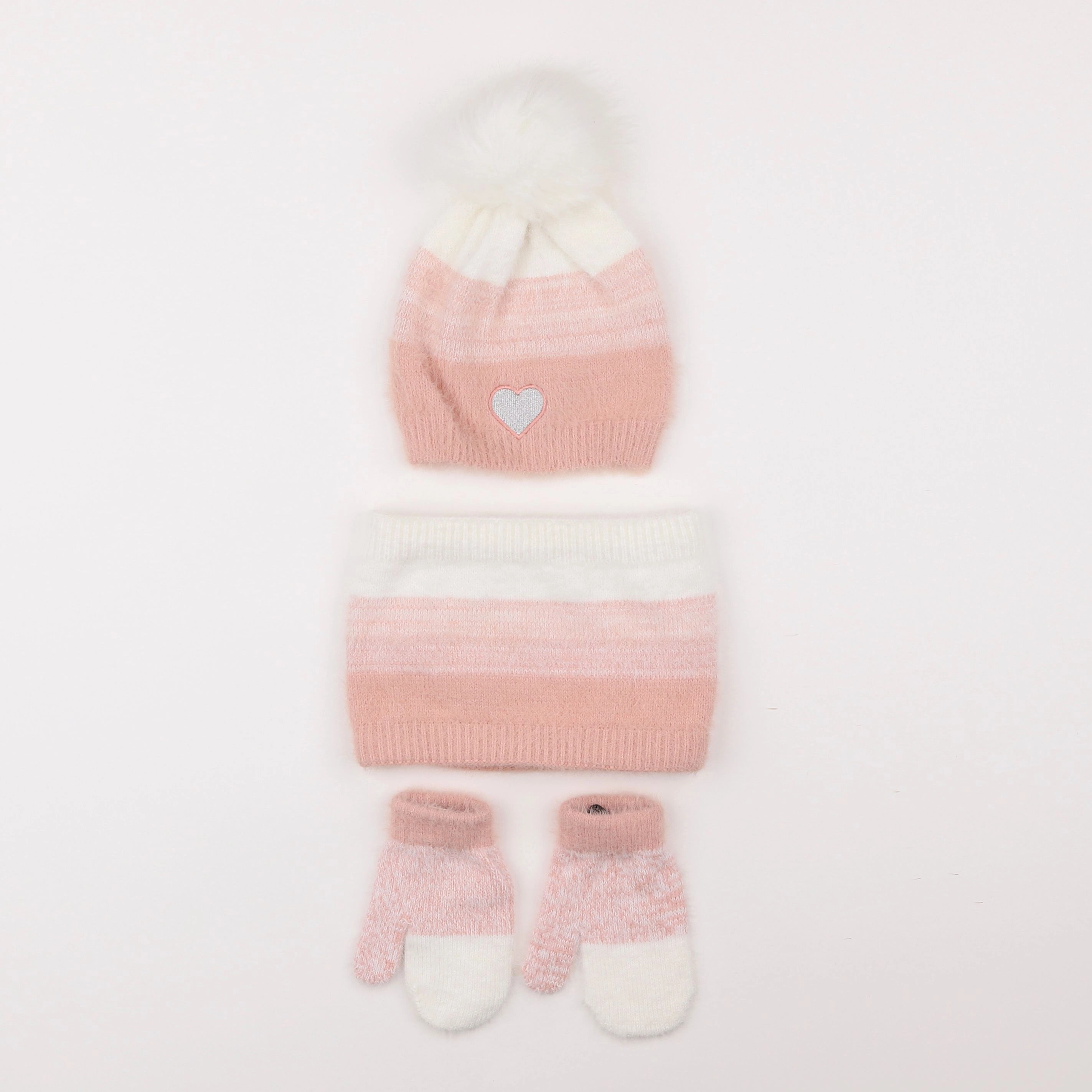 Vertbaudet - ensemble bonnet/moufles/tour de cou blanc, rose - 2/3 ans