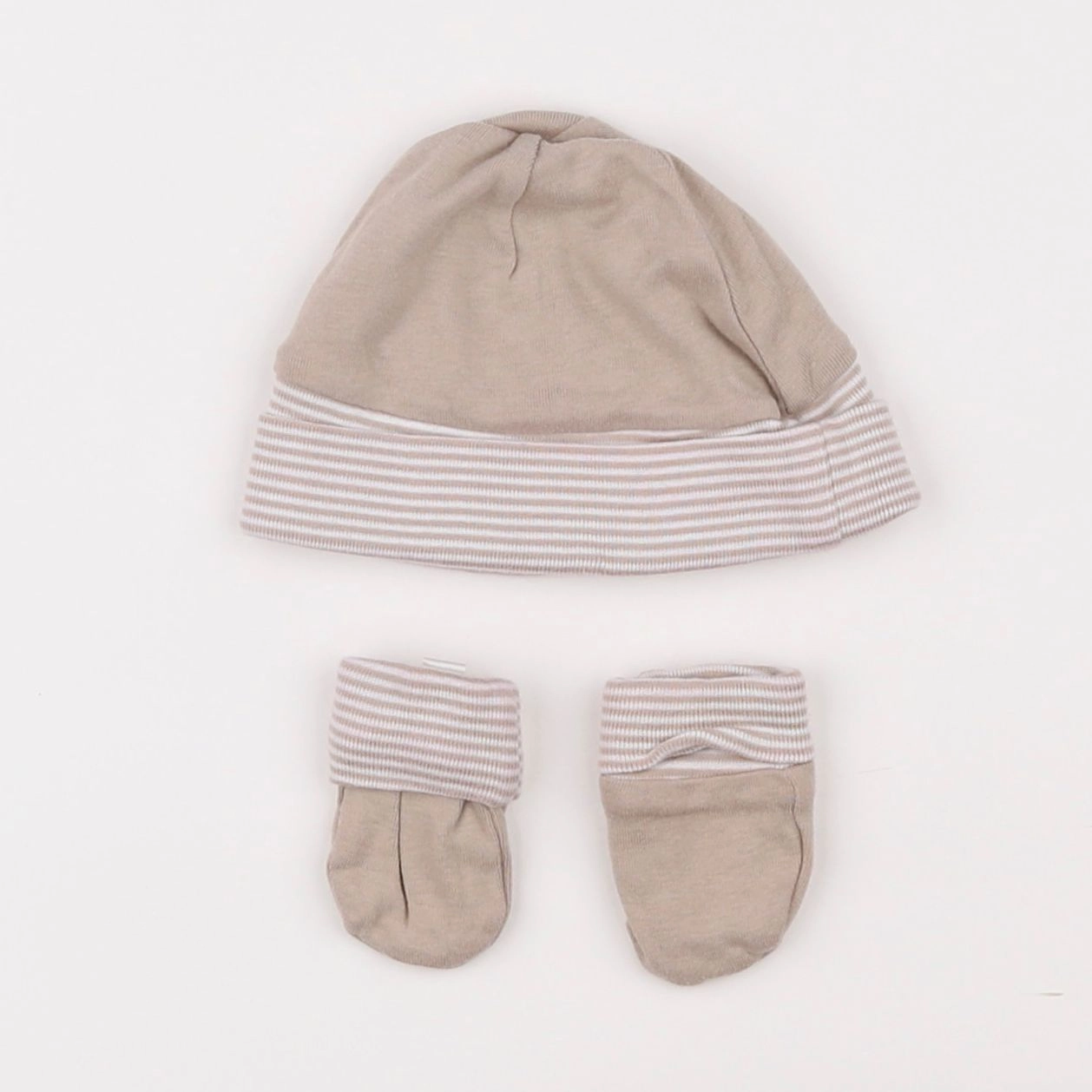 Vertbaudet - ensemble bonnet/moufles beige - 3 mois