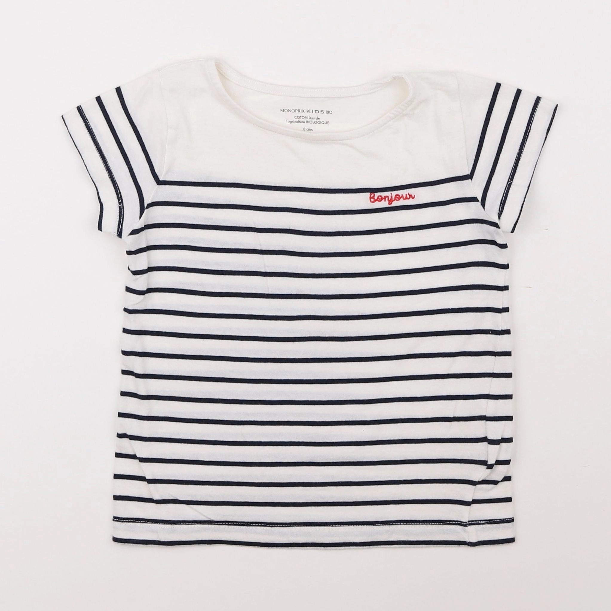 Monoprix - tee-shirt blanc, bleu - 6 ans