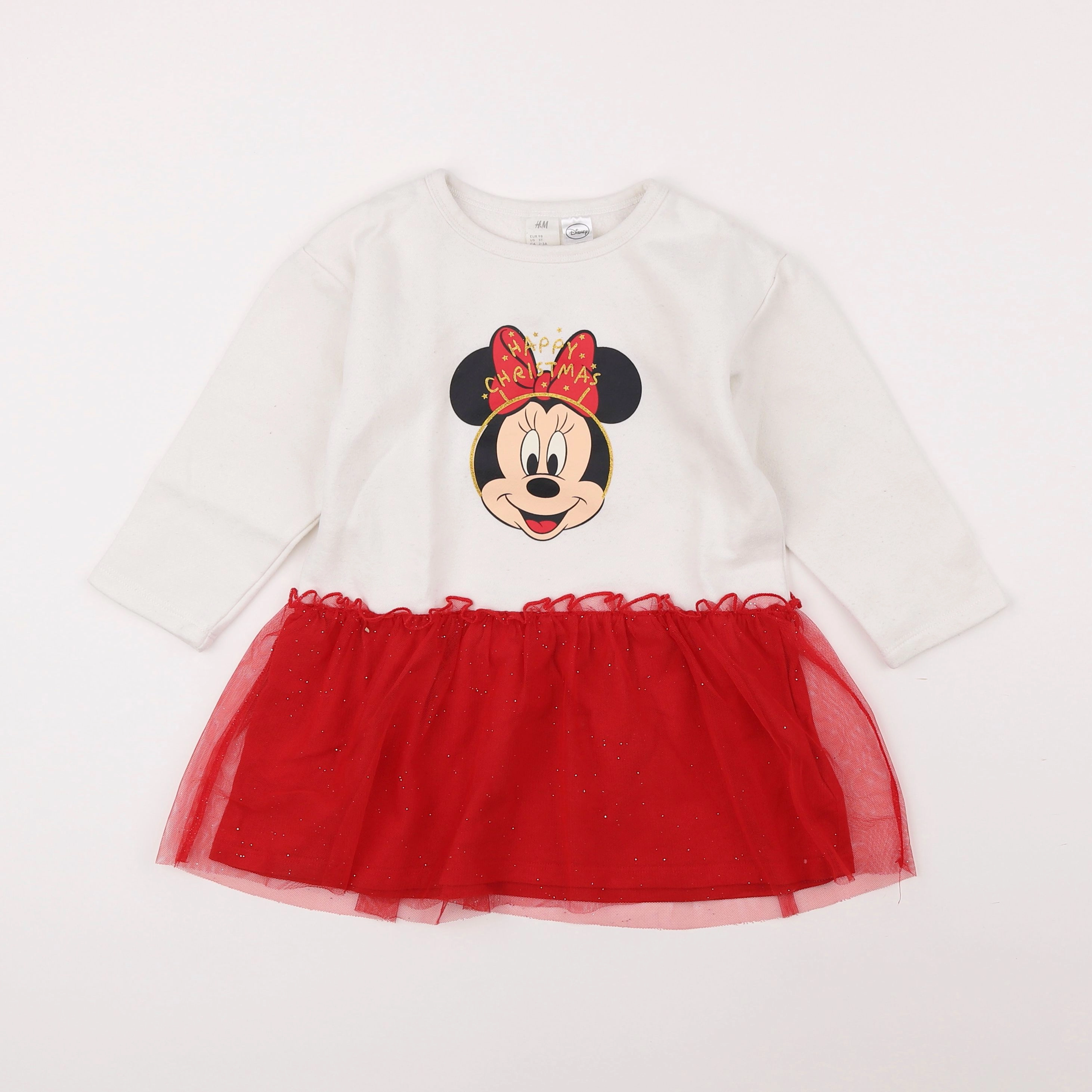 H&M - robe rouge, blanc - 2/3 ans