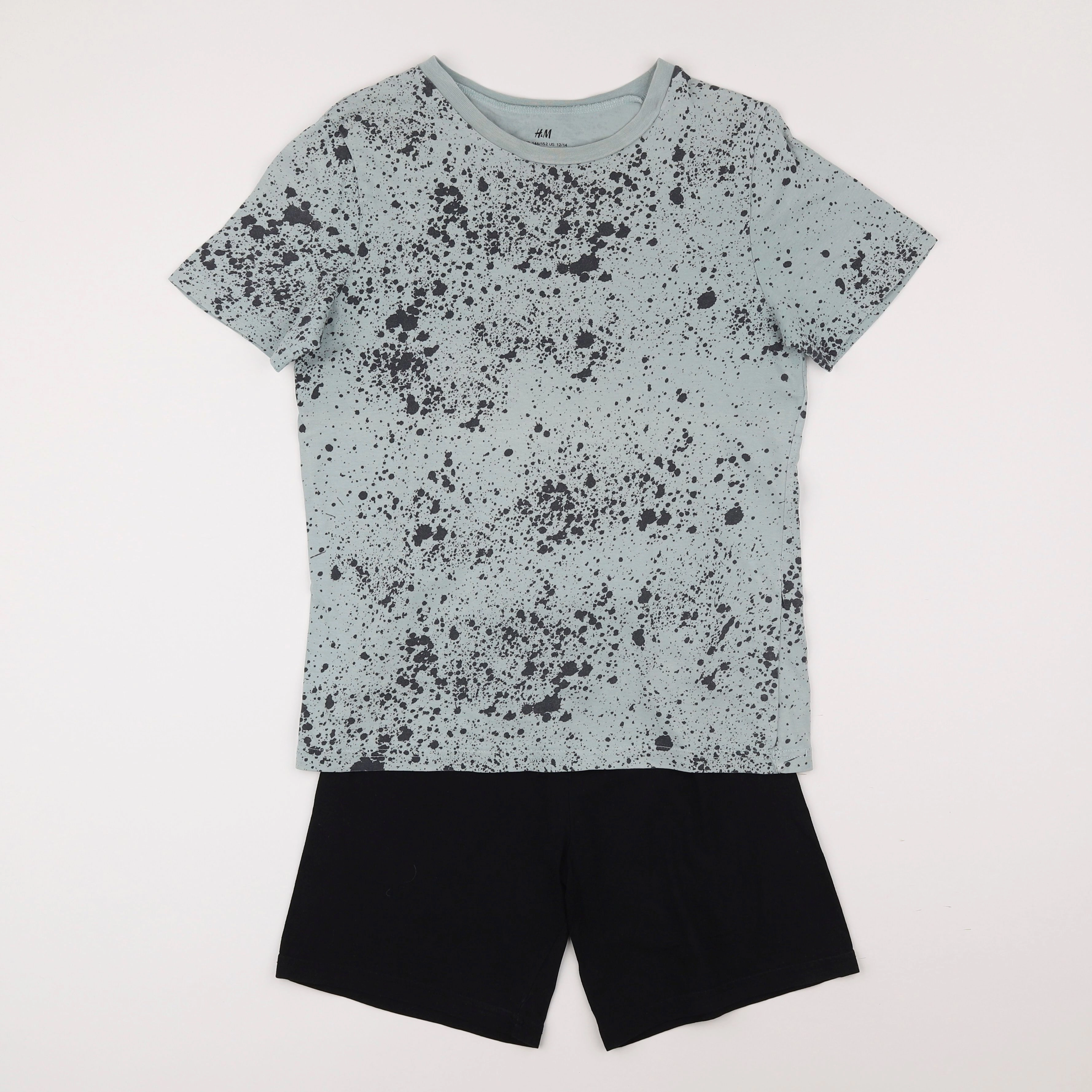 H&M - pyjama coton vert, noir - 10/12 ans