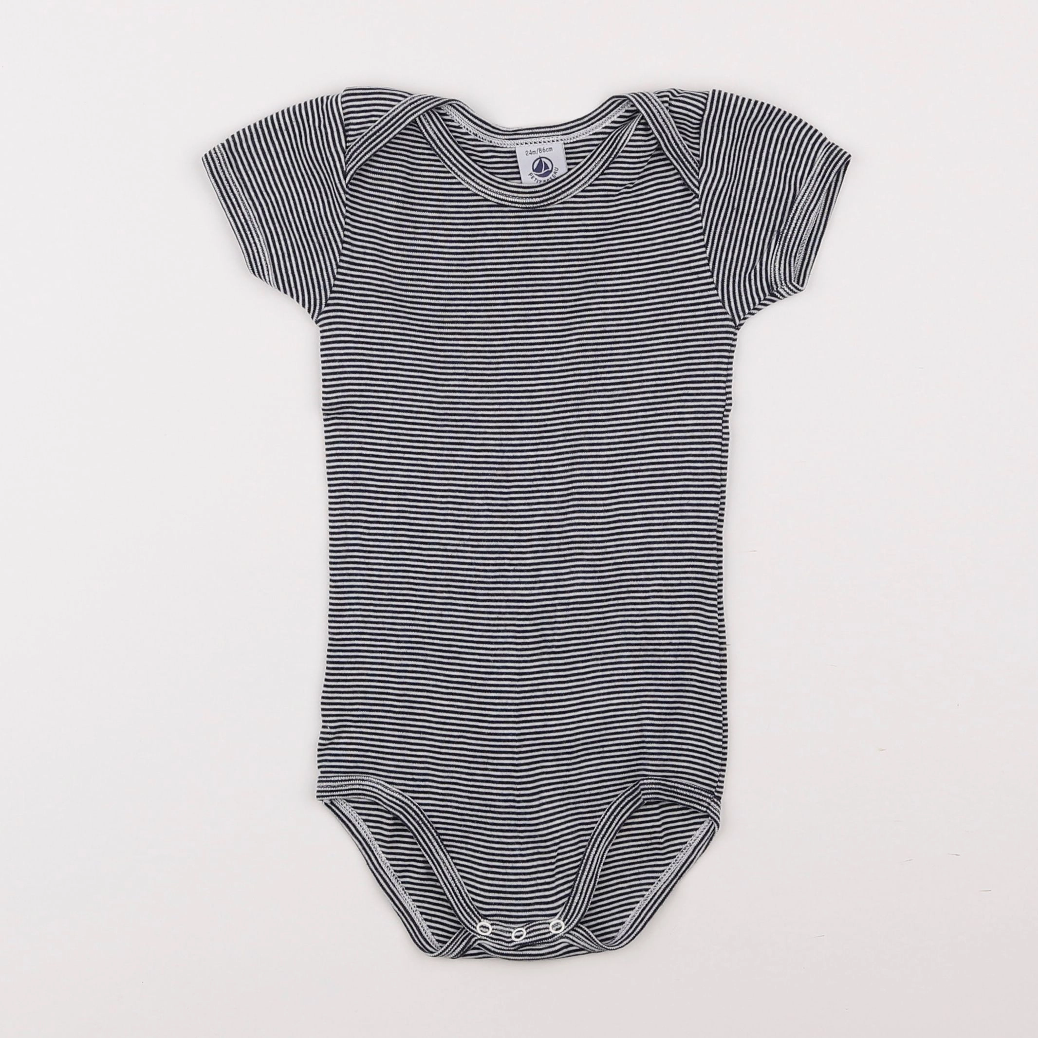 Petit Bateau - body blanc, bleu - 2 ans