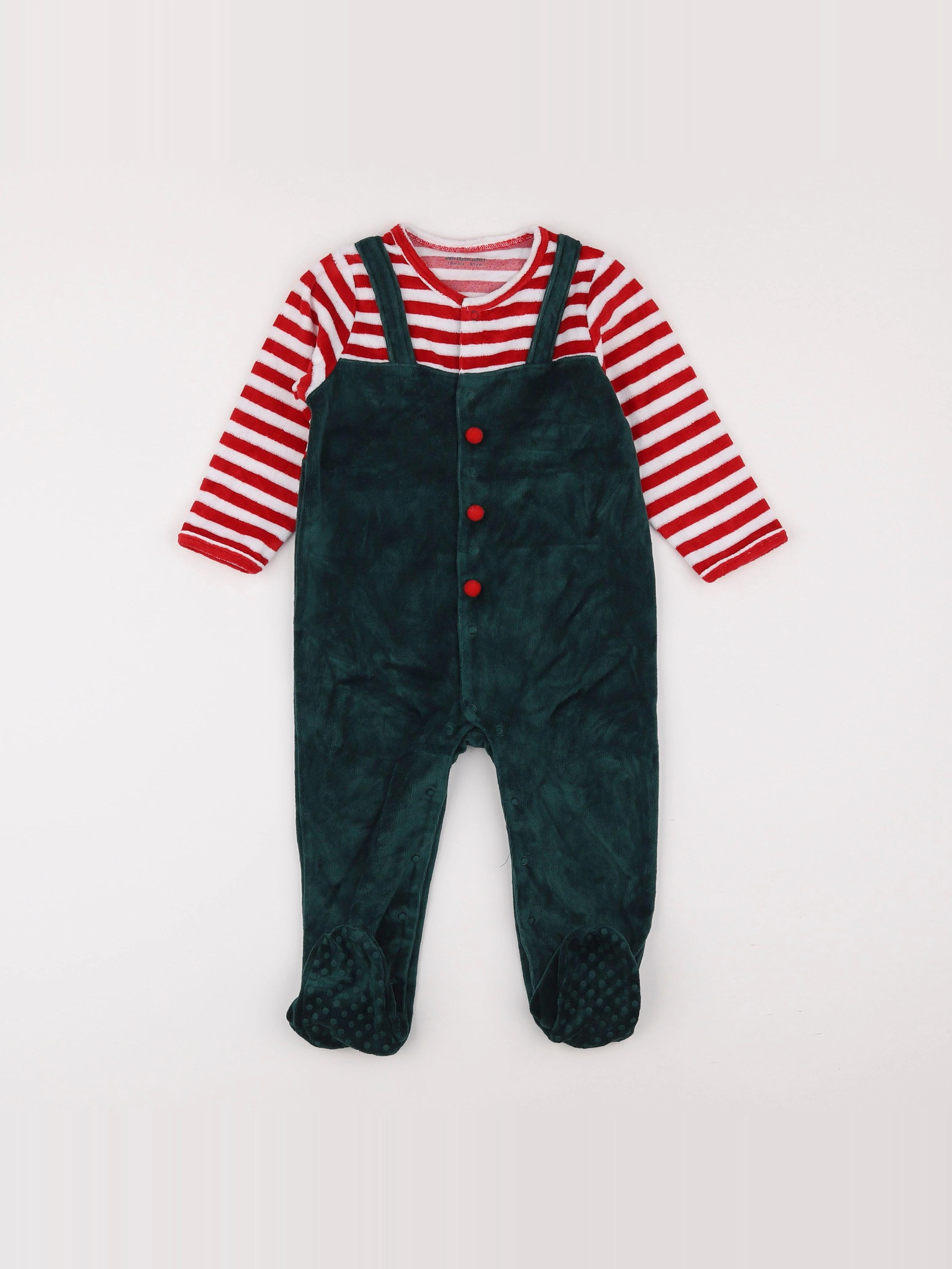 Vertbaudet - pyjama velours rouge, vert - 18 mois