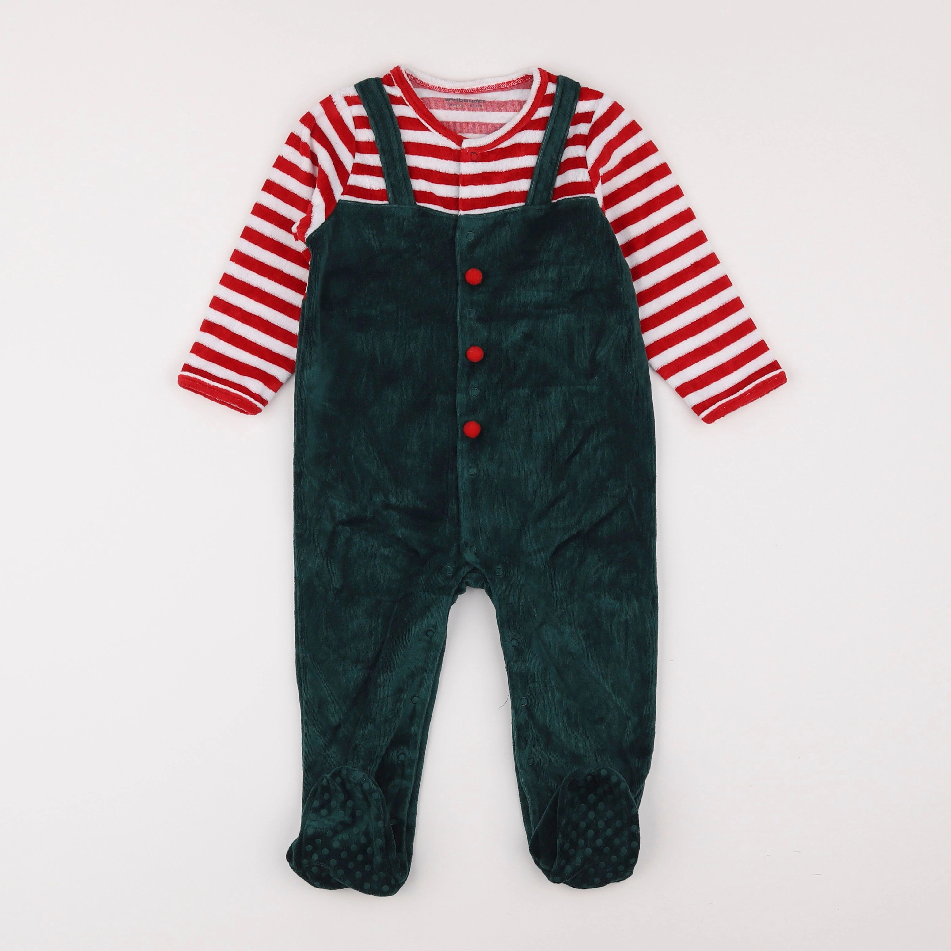 Vertbaudet - pyjama velours rouge, vert - 18 mois