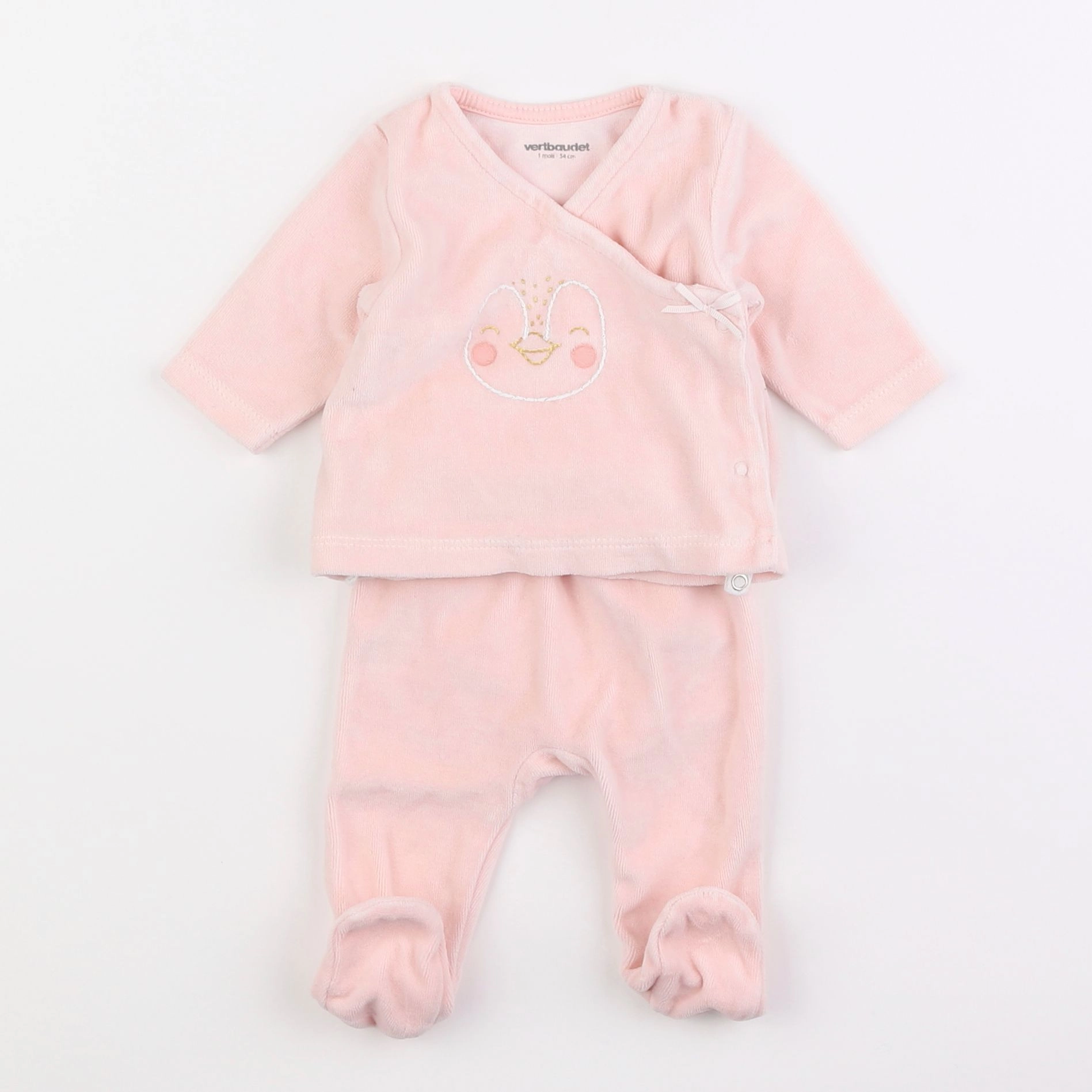 Vertbaudet - pyjama velours rose - 1 mois