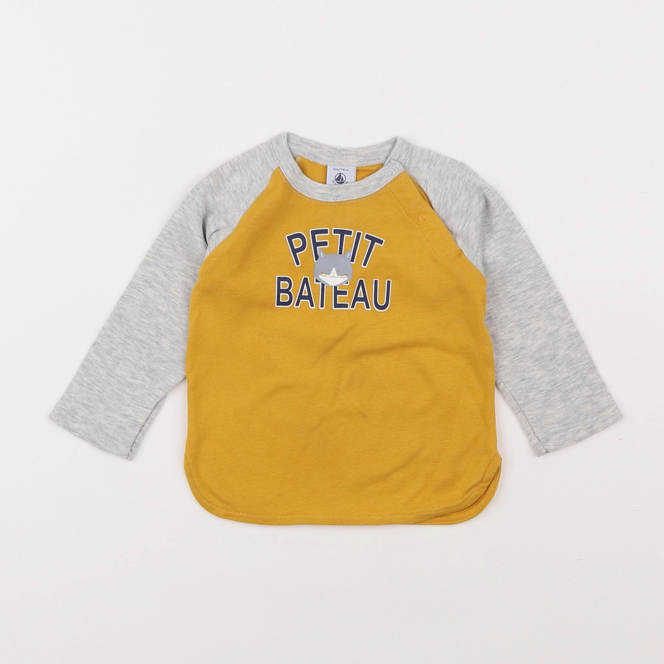 Petit Bateau - tee-shirt jaune, gris - 12 mois