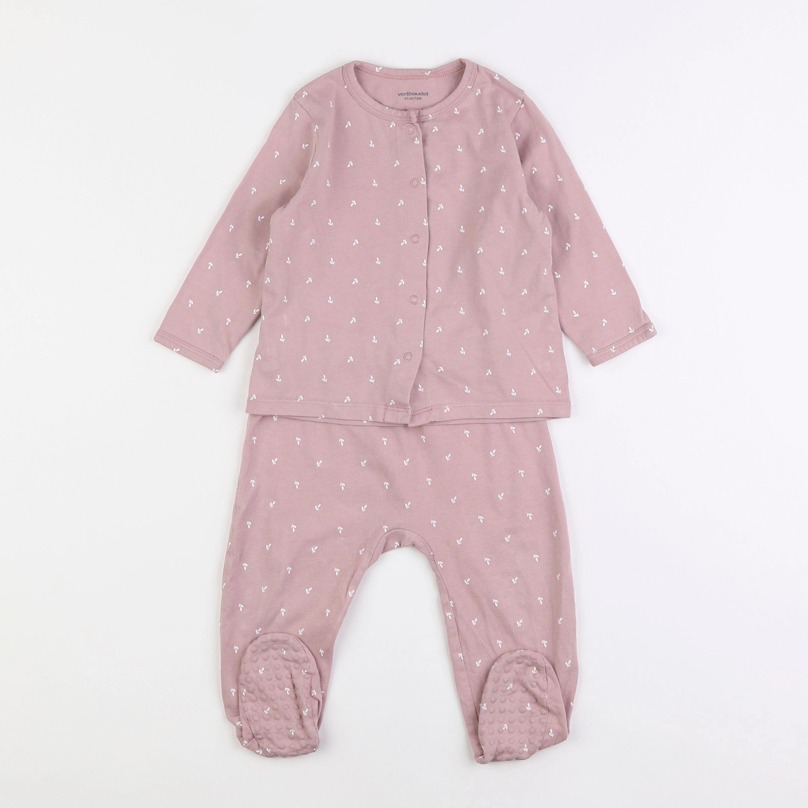 Vertbaudet - pyjama coton rose, blanc - 18 mois