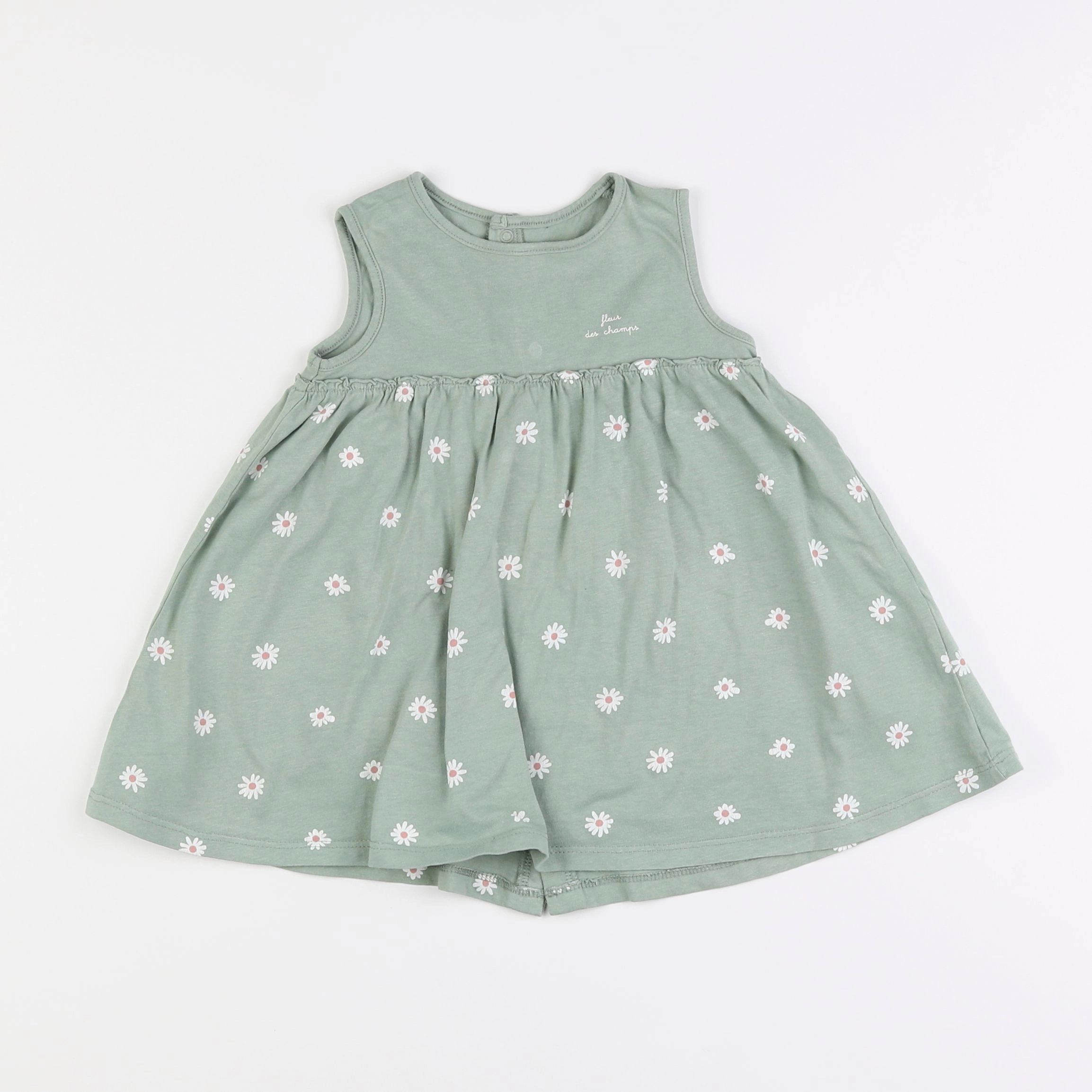 Vertbaudet - robe vert, blanc - 12 mois