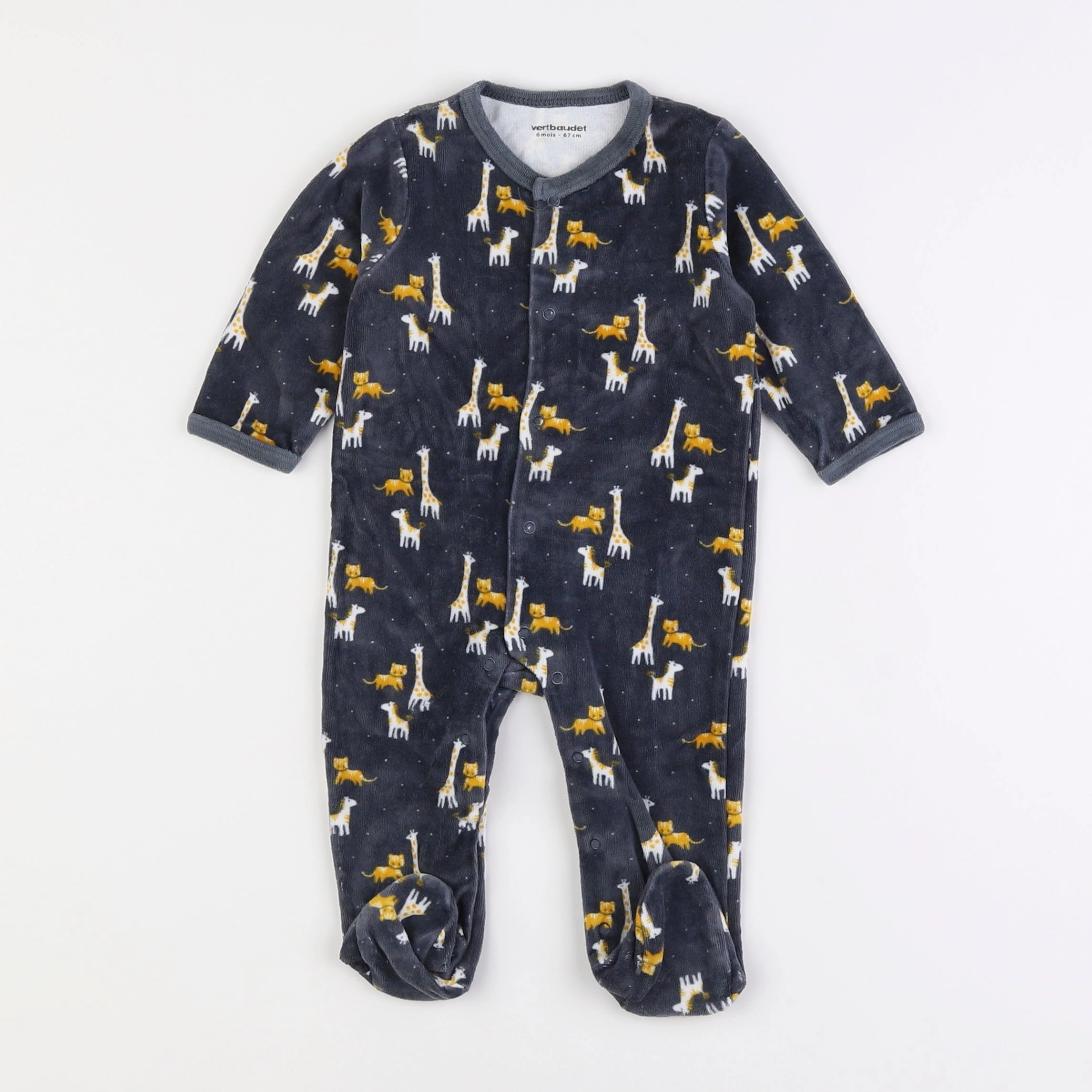 Vertbaudet - pyjama velours gris, jaune - 6 mois