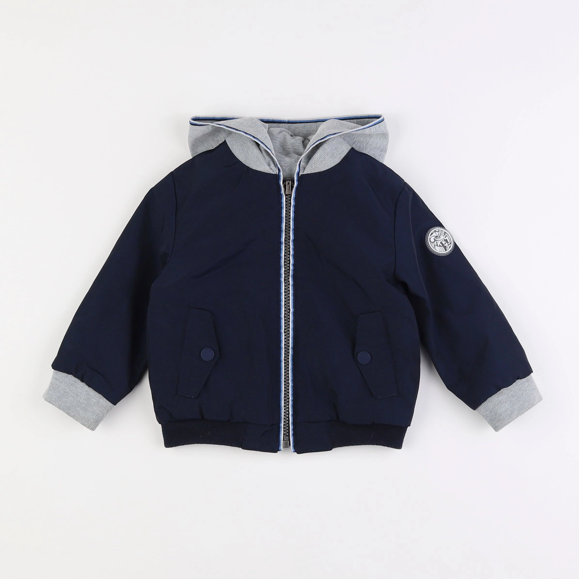 IKKS - veste réversible bleu, gris - 18 mois