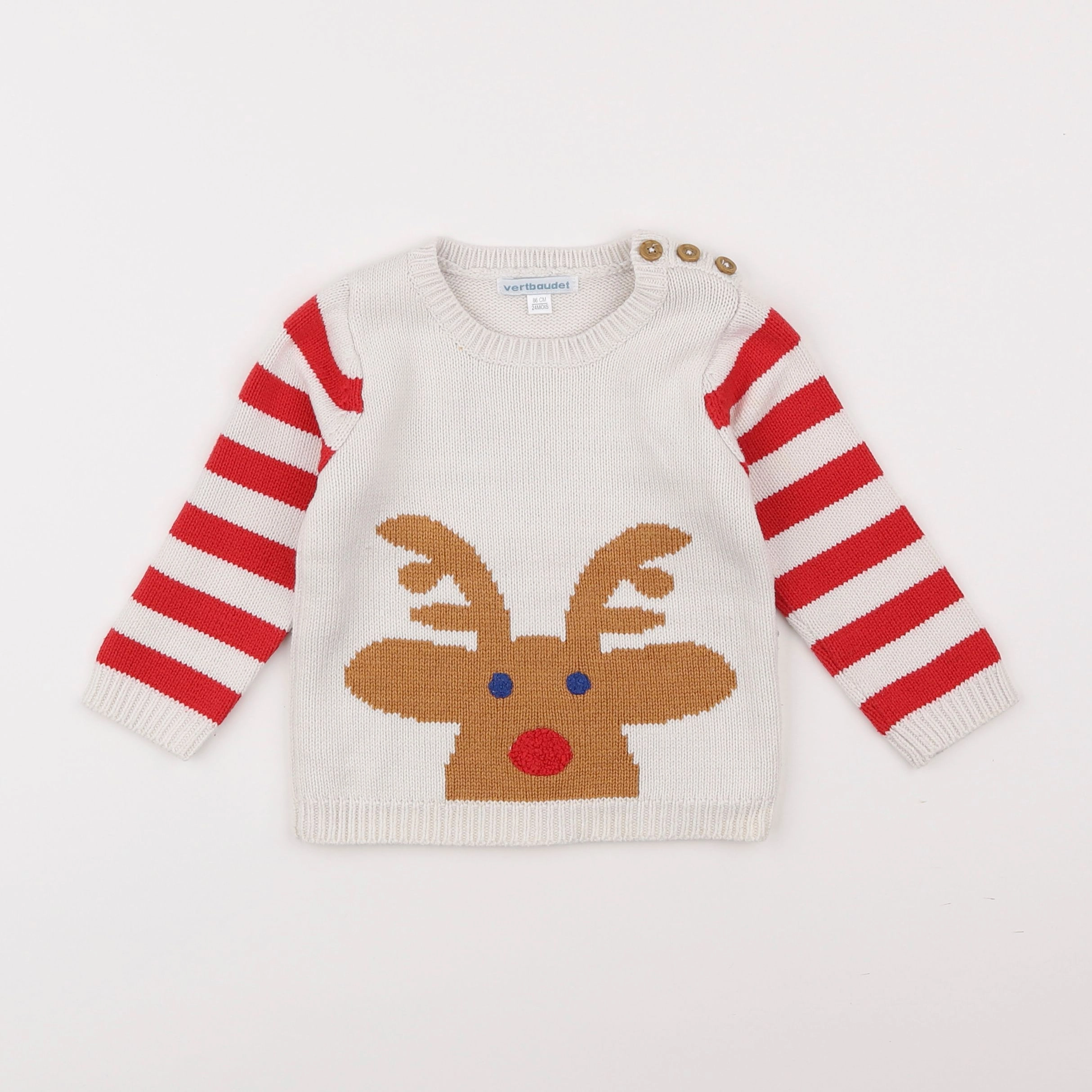 Vertbaudet - pull blanc, rouge - 2 ans