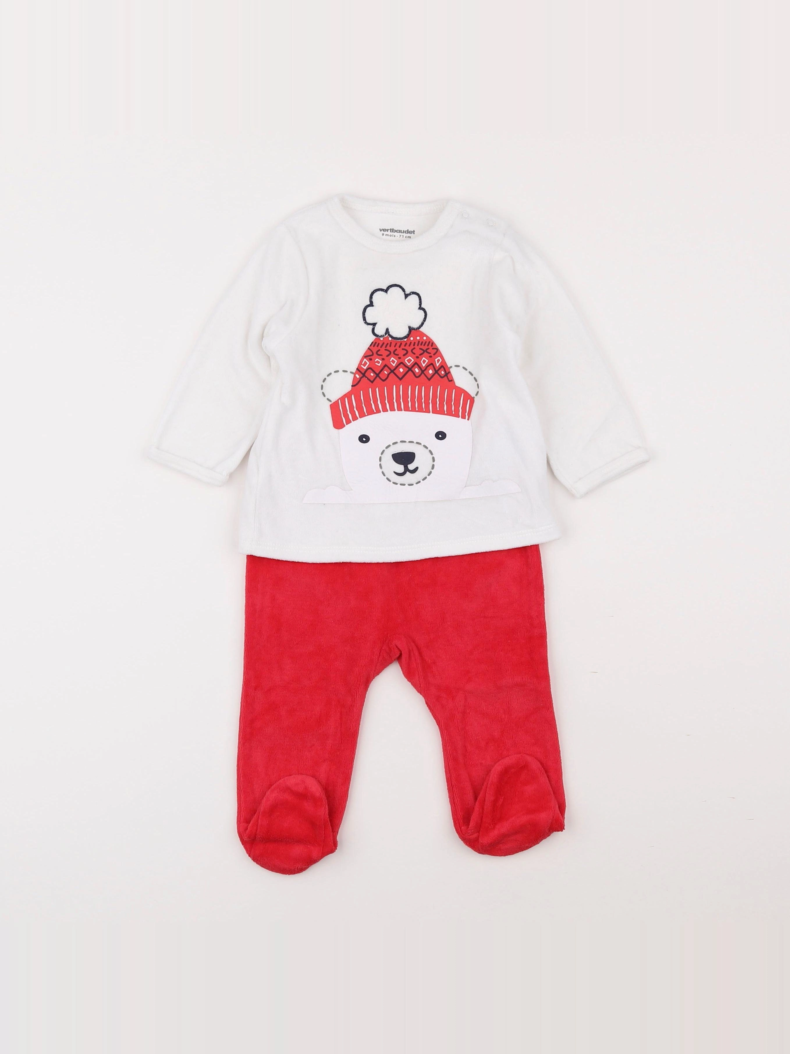 Vertbaudet - pyjama velours blanc, rouge - 9 mois