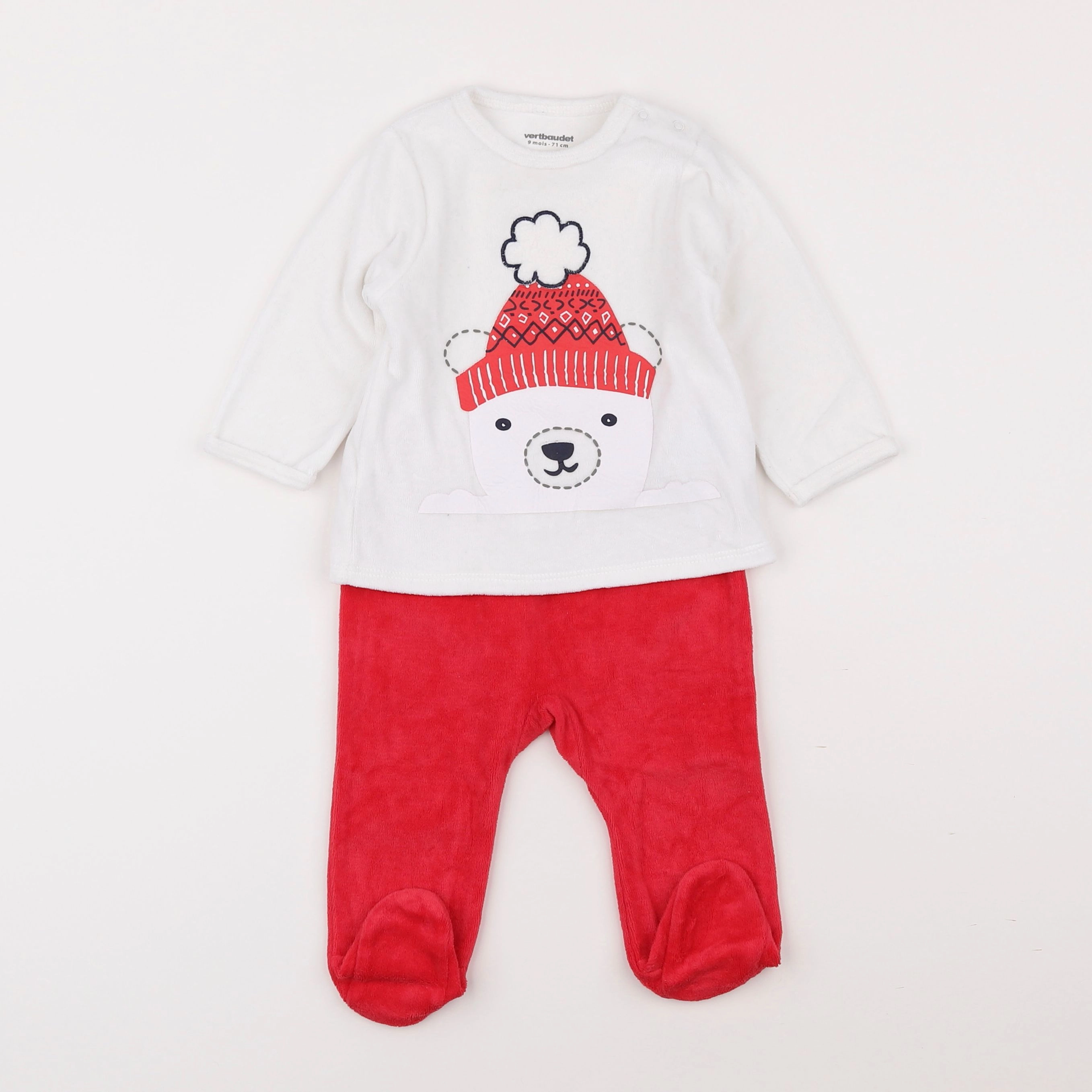 Vertbaudet - pyjama velours blanc, rouge - 9 mois