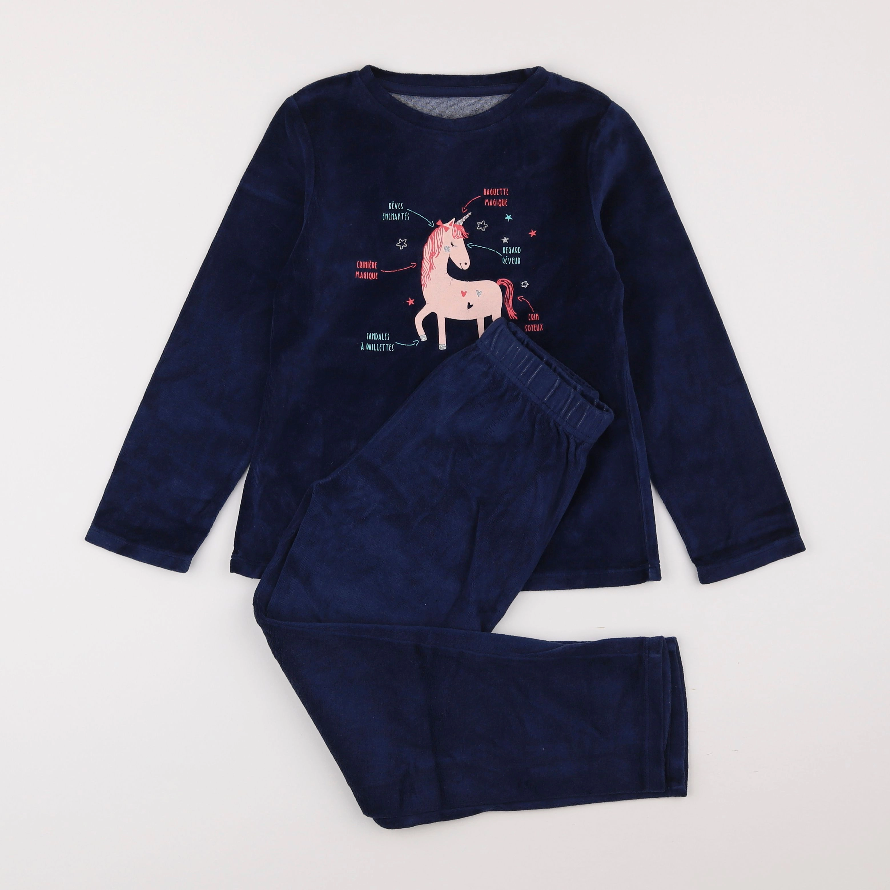 Vertbaudet - pyjama velours bleu - 8 ans