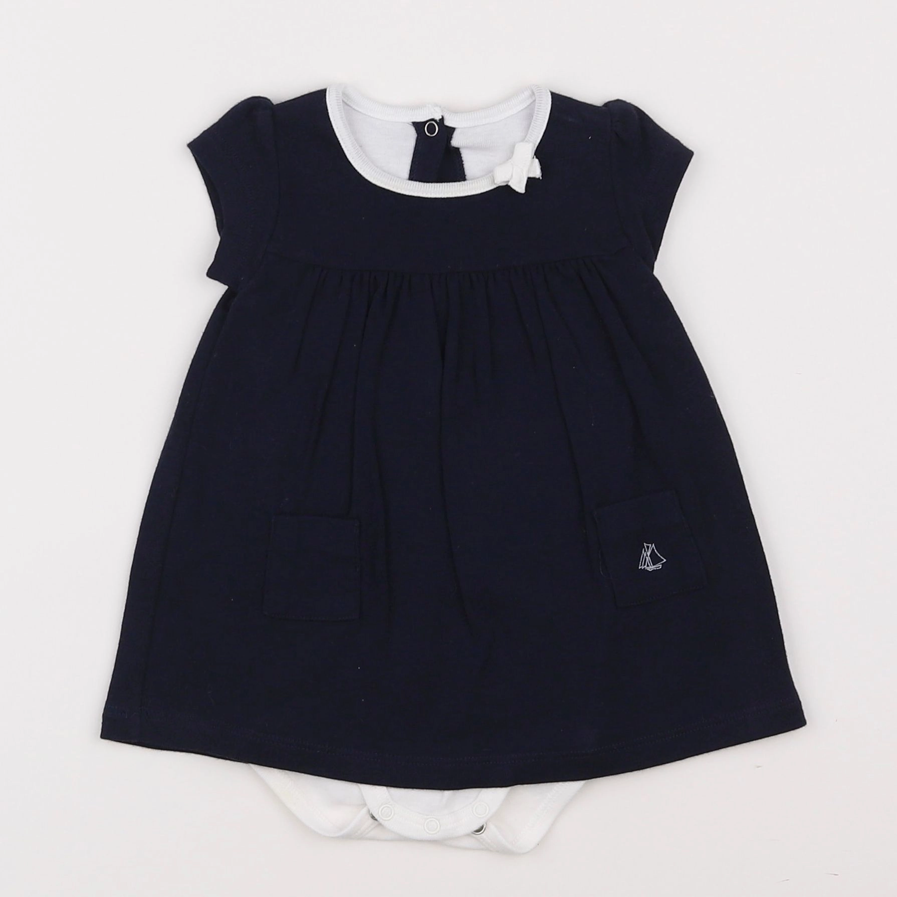 Petit Bateau - body robe bleu - 6 mois