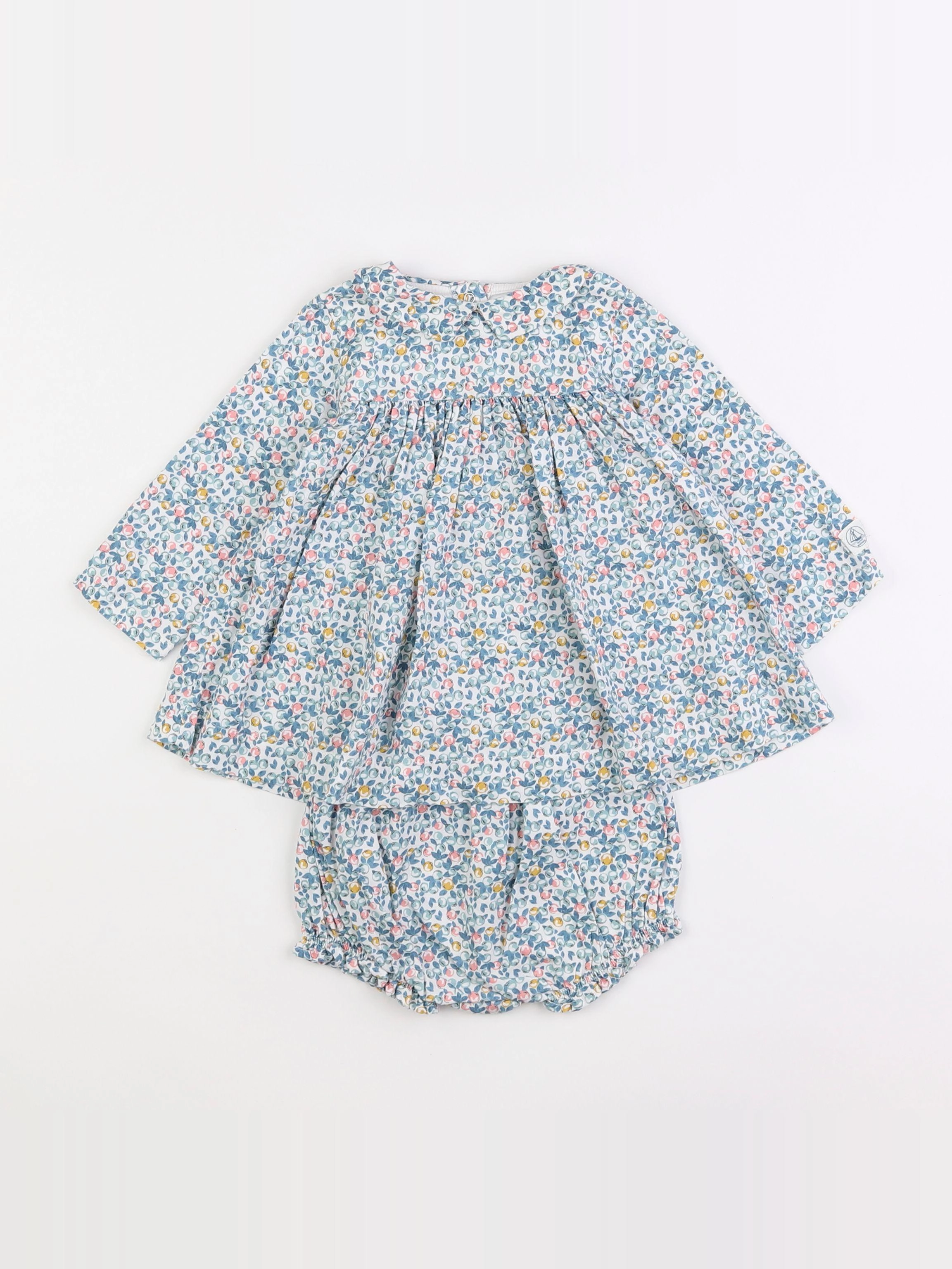 Petit Bateau - robe bleu, rose - 12 mois