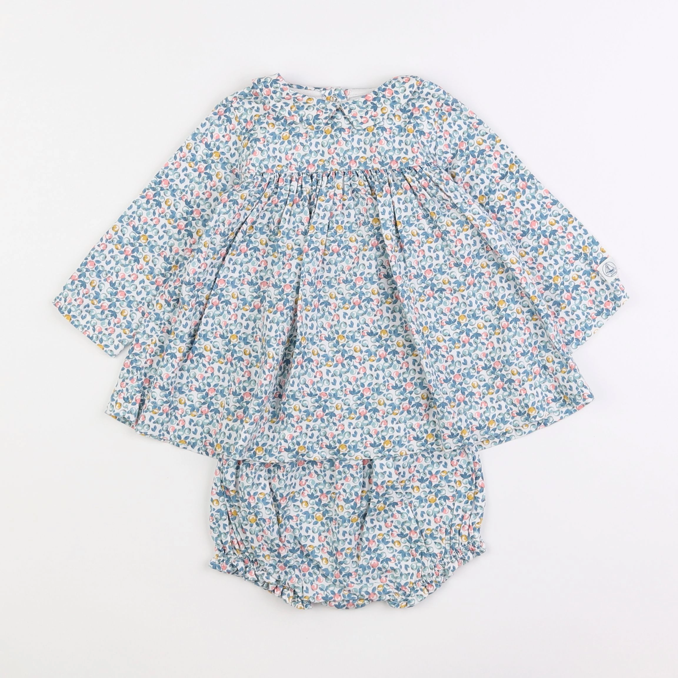 Petit Bateau - robe bleu, rose - 12 mois