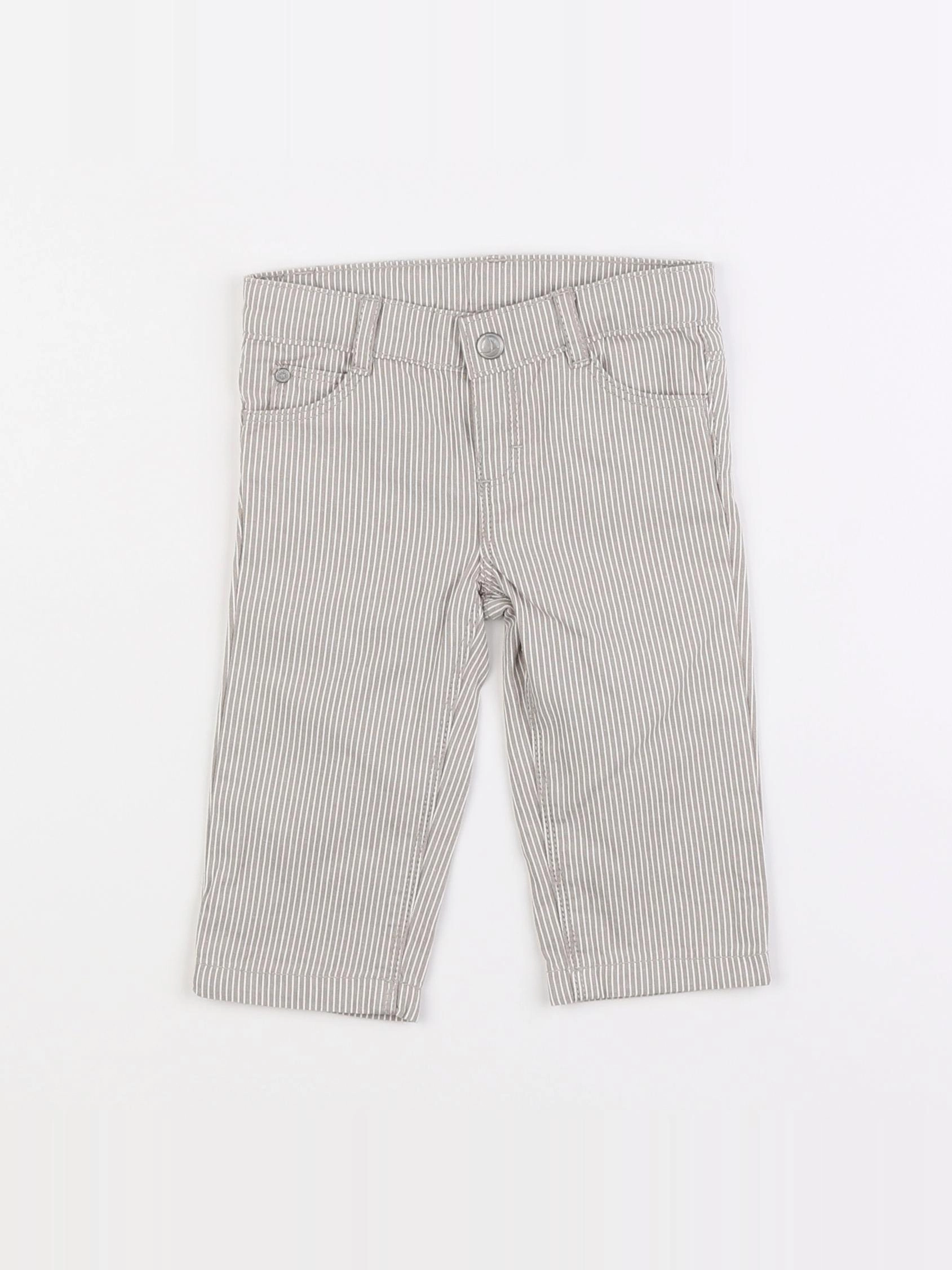 Petit Bateau - pantalon gris, blanc - 6 mois