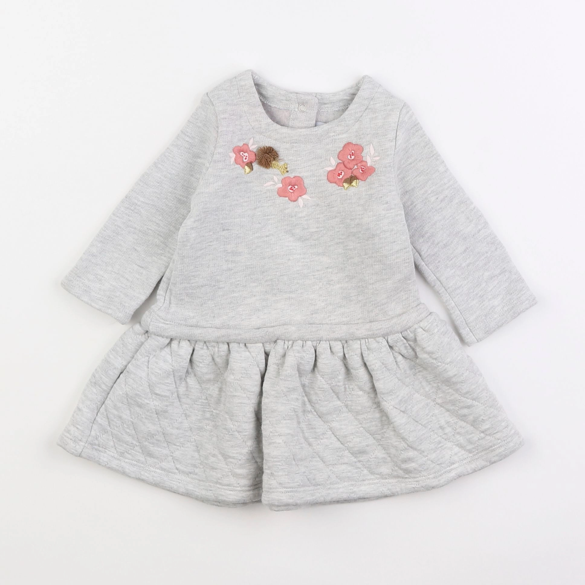 Petit Bateau - robe gris, rose - 6 mois