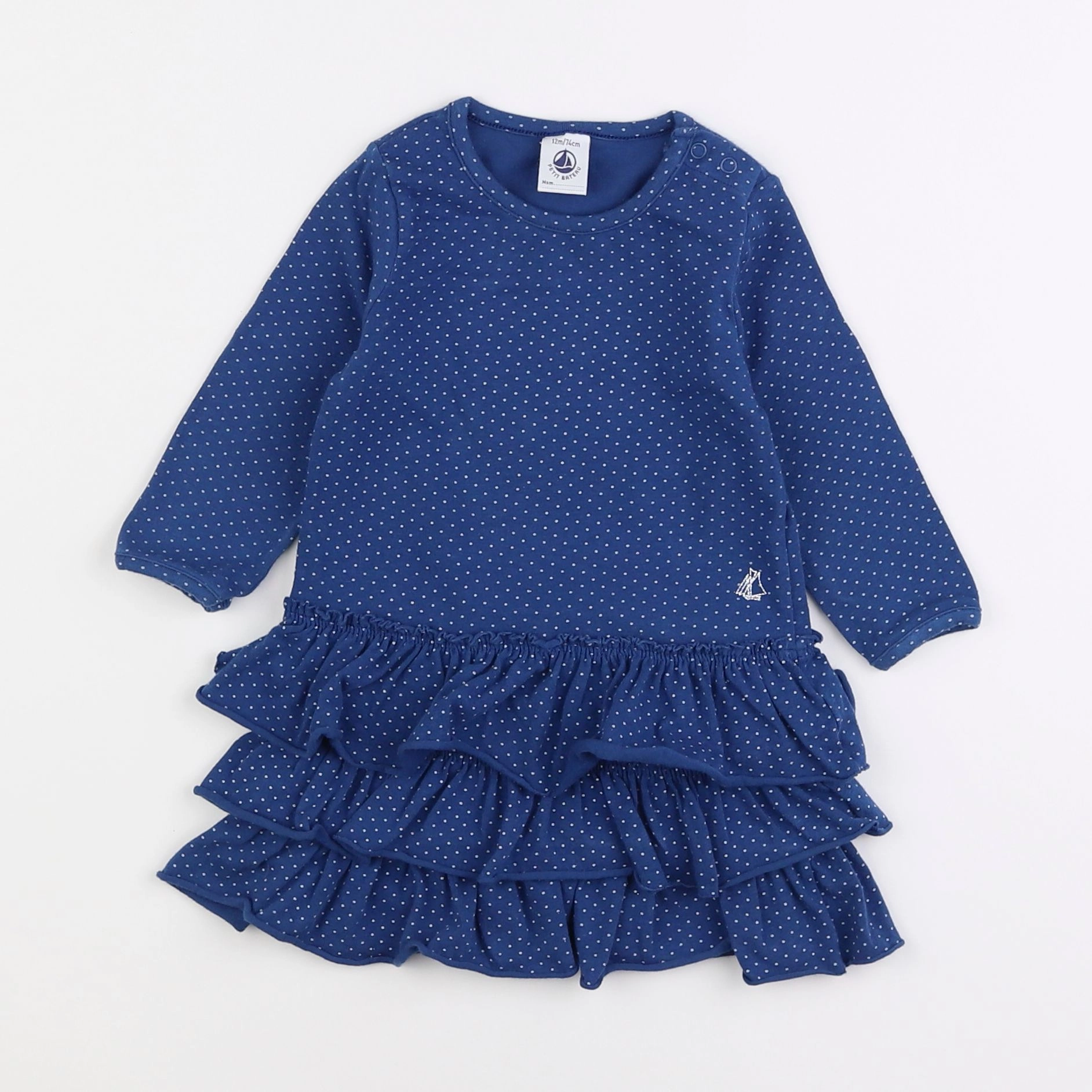 Petit Bateau - robe bleu, blanc - 12 mois