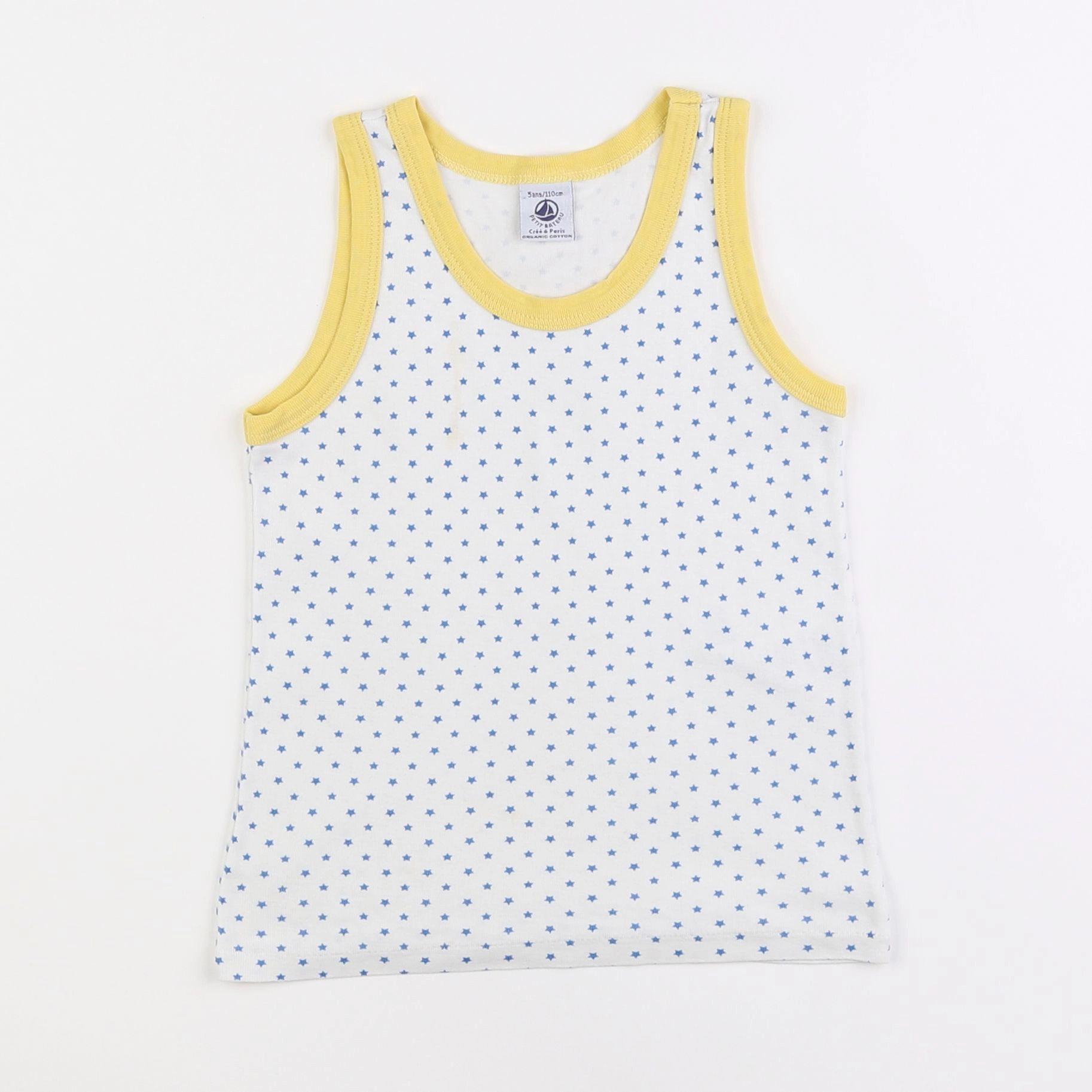 Petit Bateau - maillot de corps blanc, bleu, jaune - 5 ans