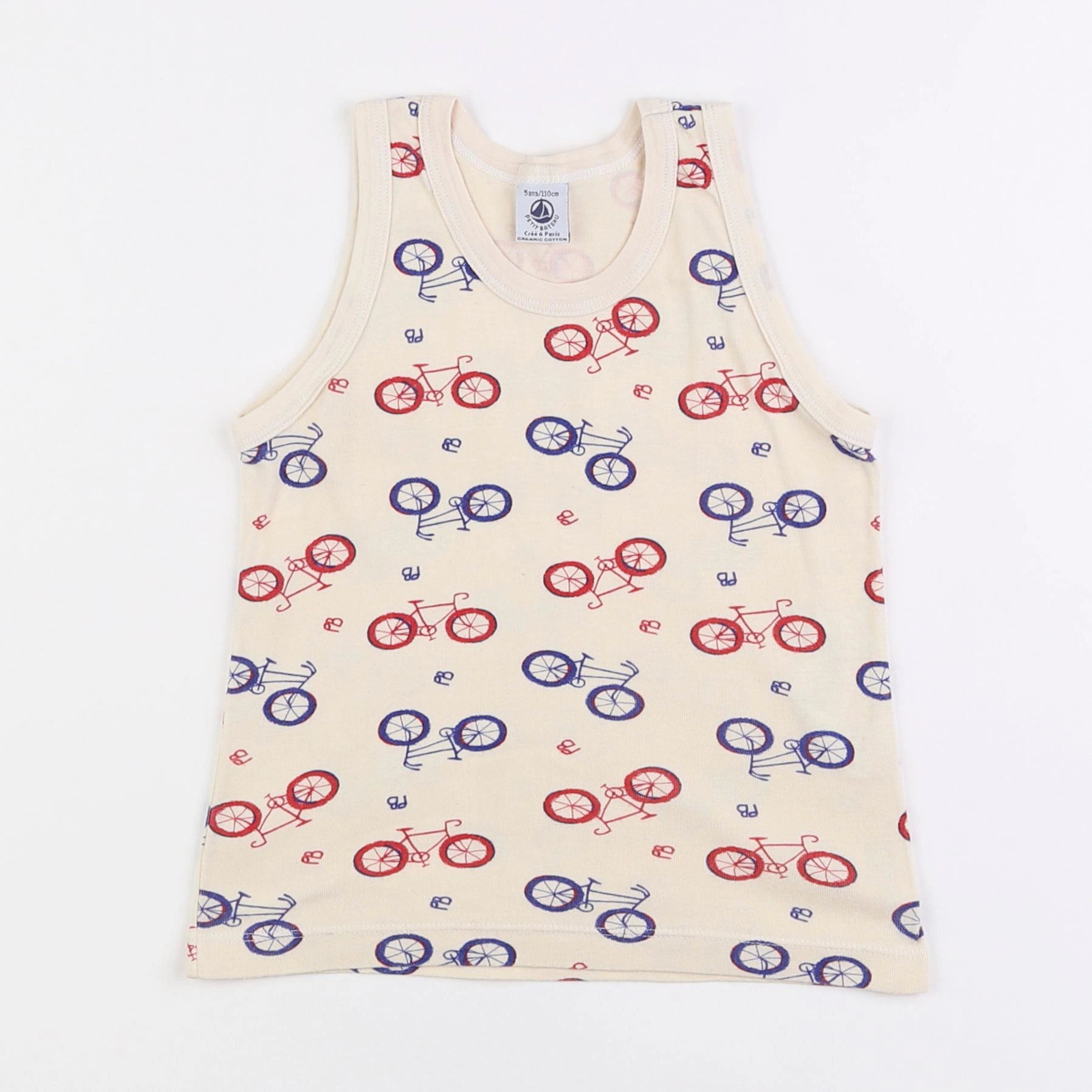 Petit Bateau - maillot de corps beige, bleu, rouge - 5 ans