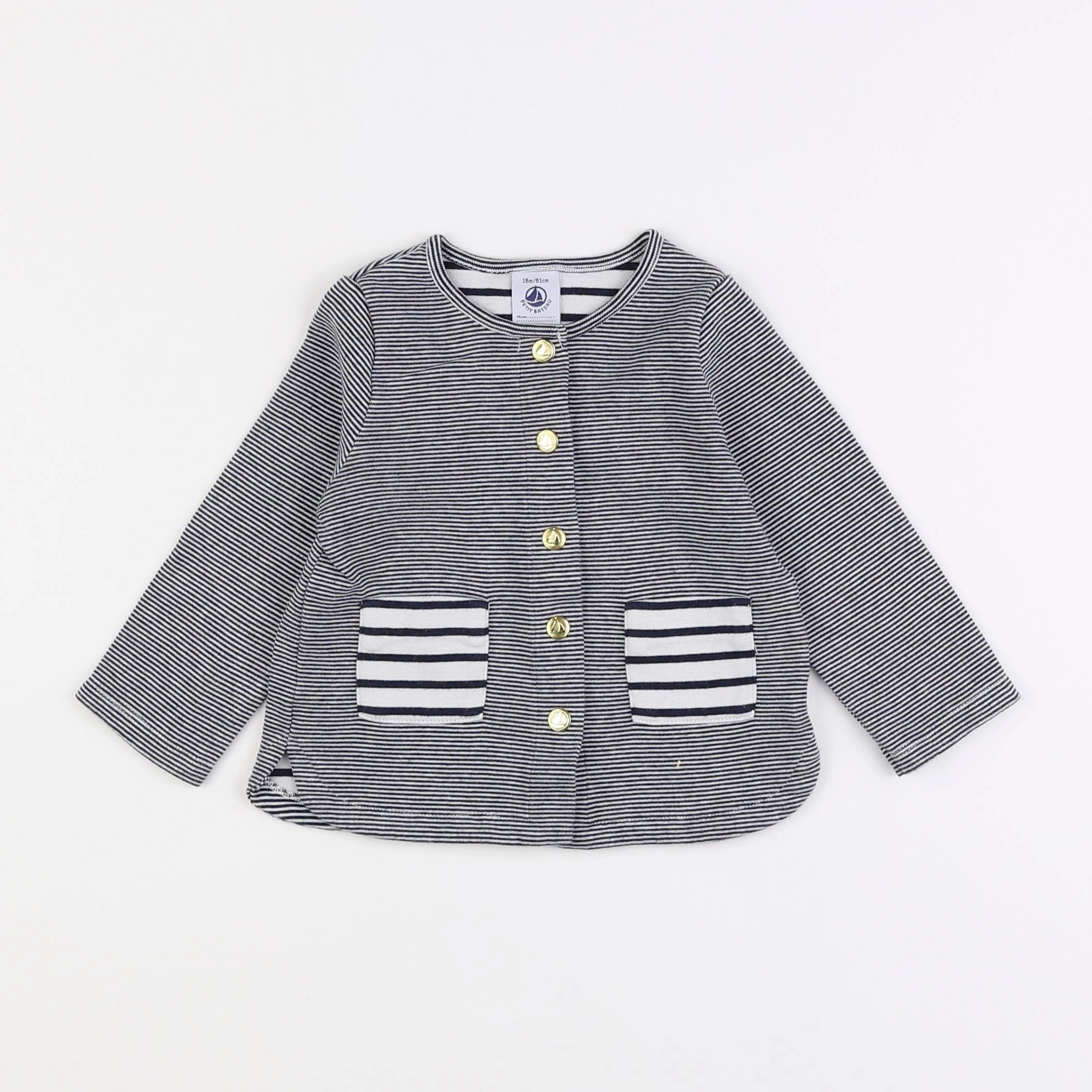 Petit Bateau - gilet blanc, bleu - 18 mois