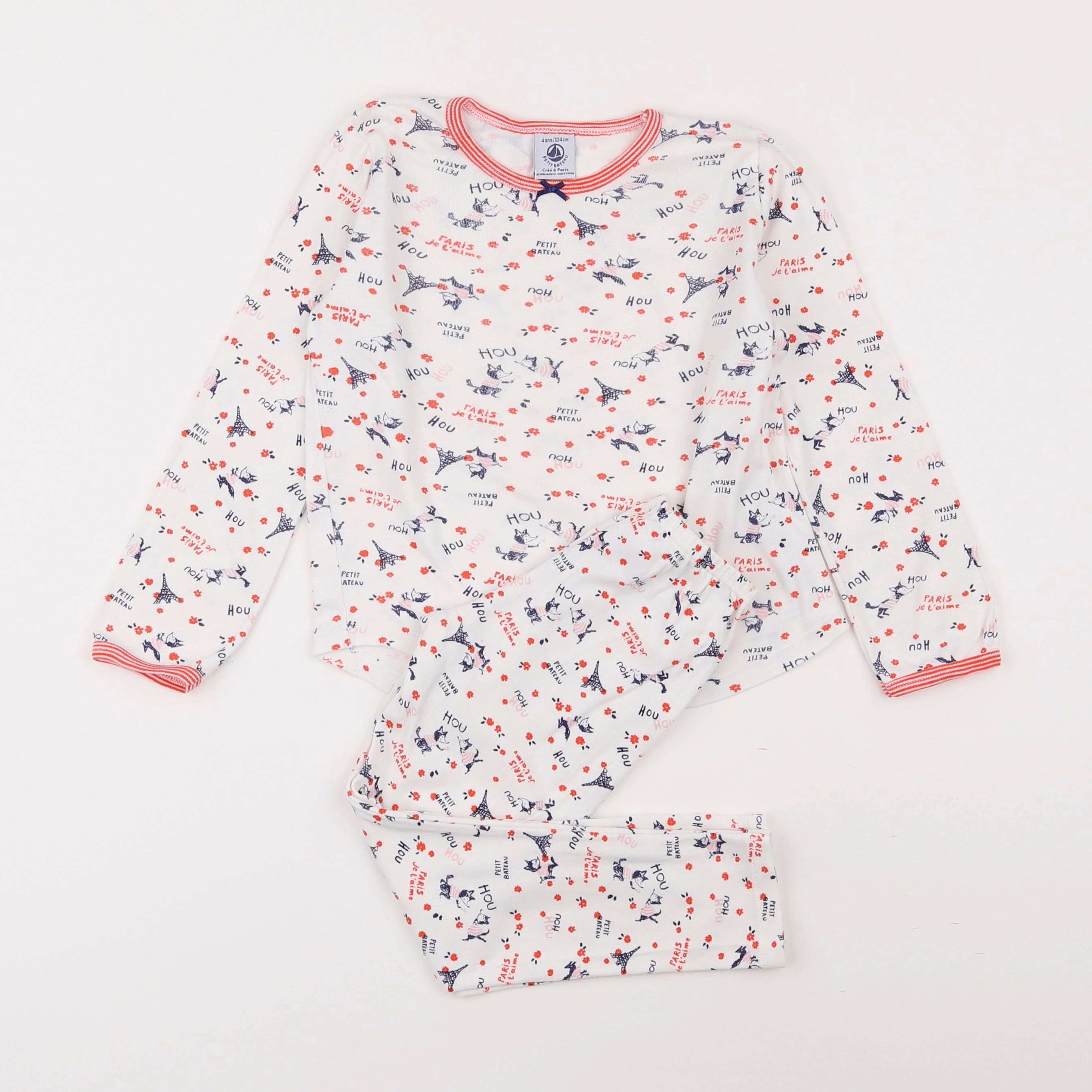 Petit Bateau - pyjama coton blanc, bleu, rouge - 4 ans