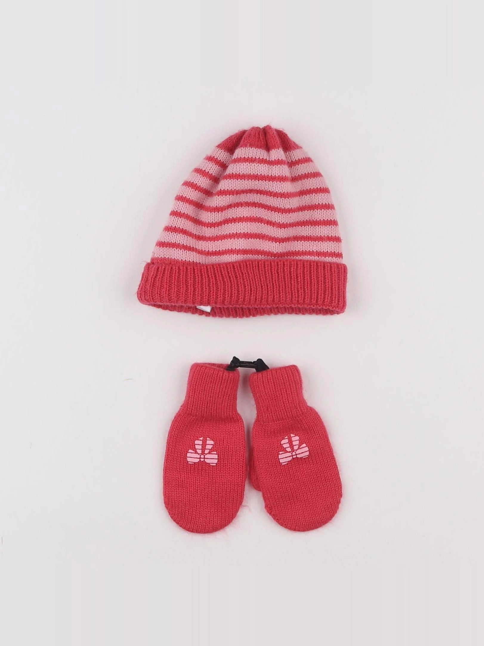 Vertbaudet - ensemble bonnet/moufles rose - 2/3 ans