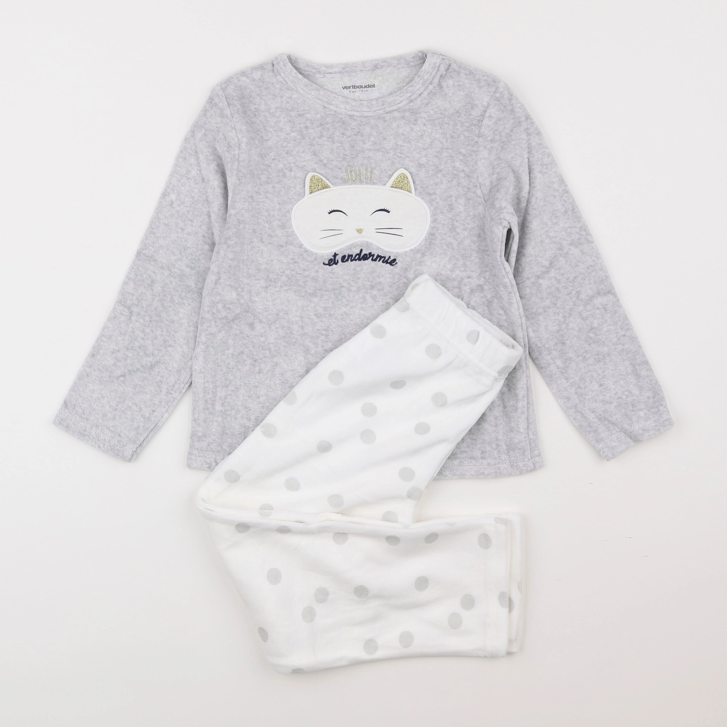 Vertbaudet - pyjama velours blanc, gris - 6 ans