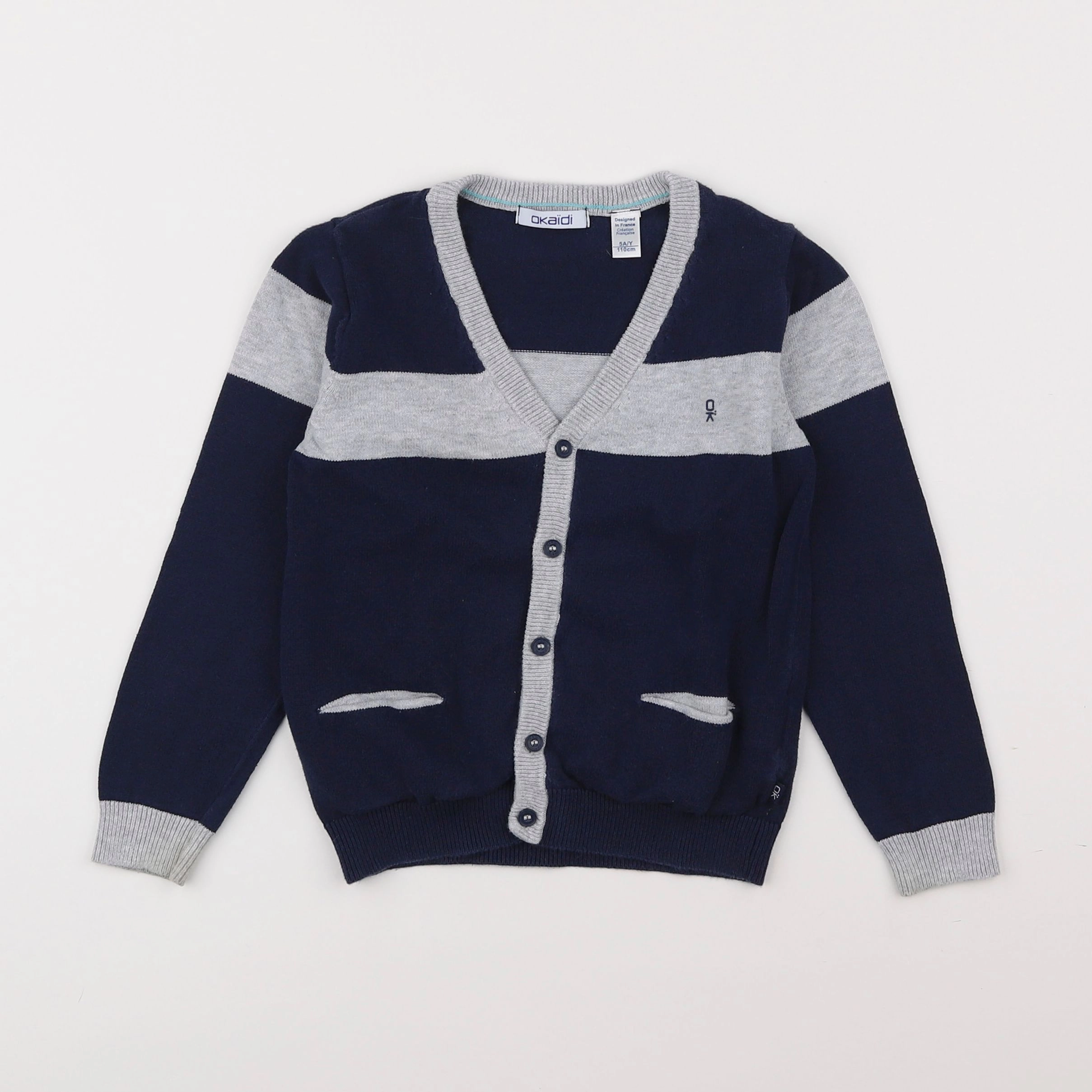 Okaidi - gilet bleu, gris - 5 ans