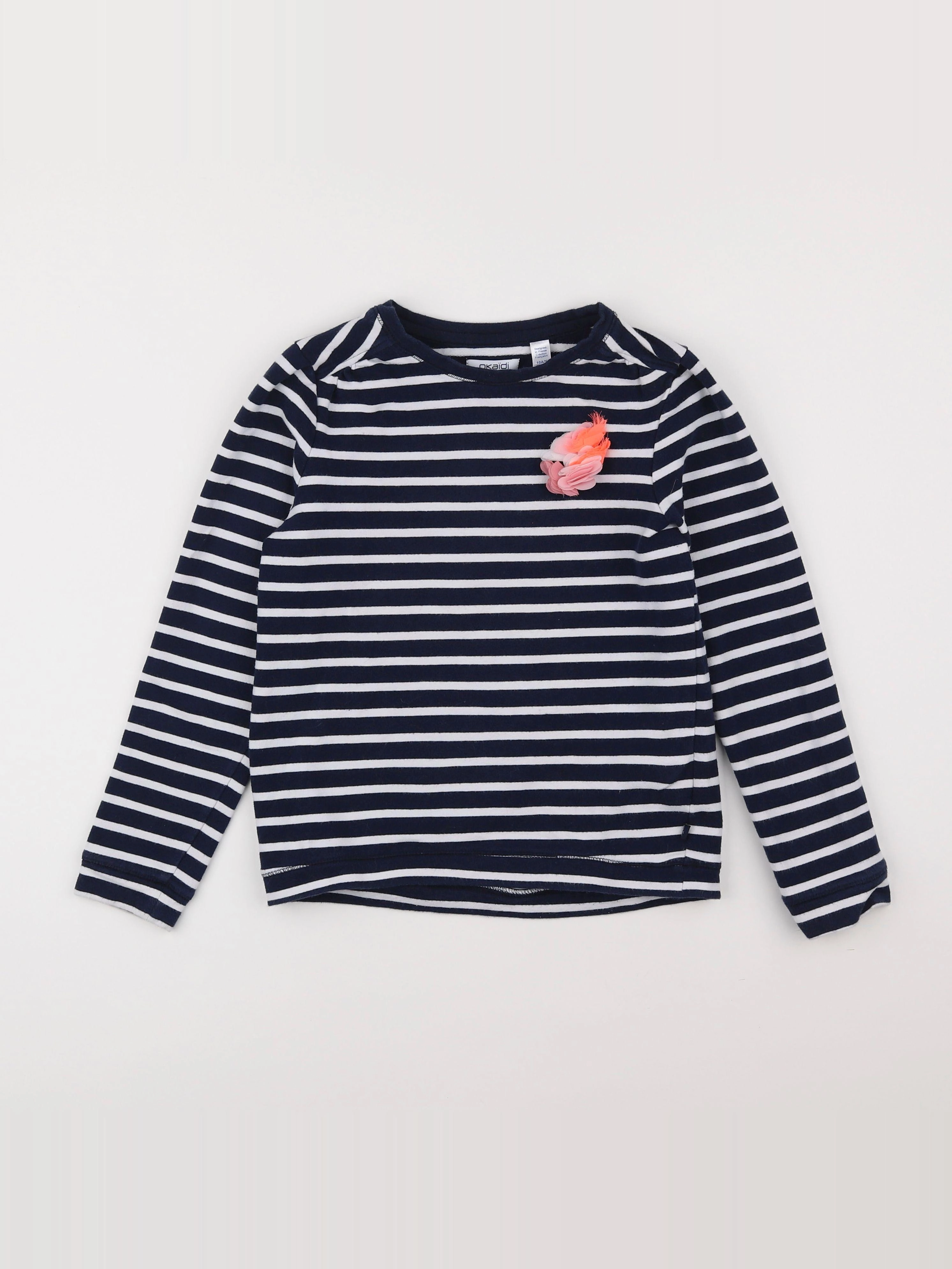 Okaidi - tee-shirt bleu, blanc - 10 ans