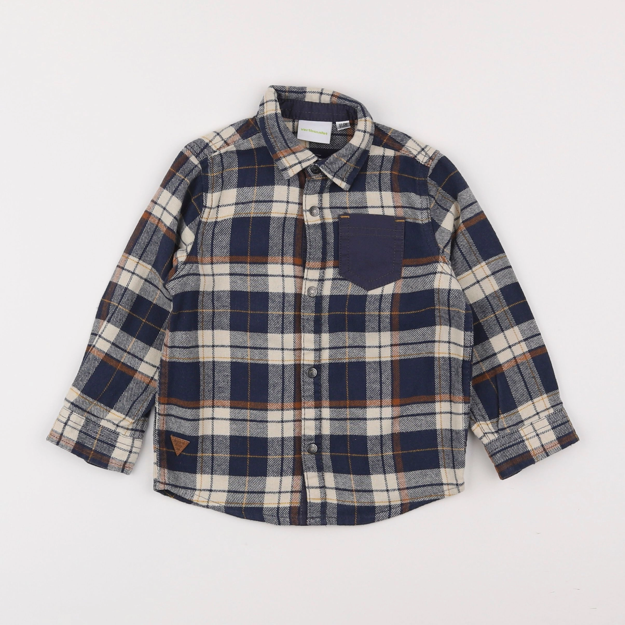 Vertbaudet - chemise beige, bleu - 3 ans