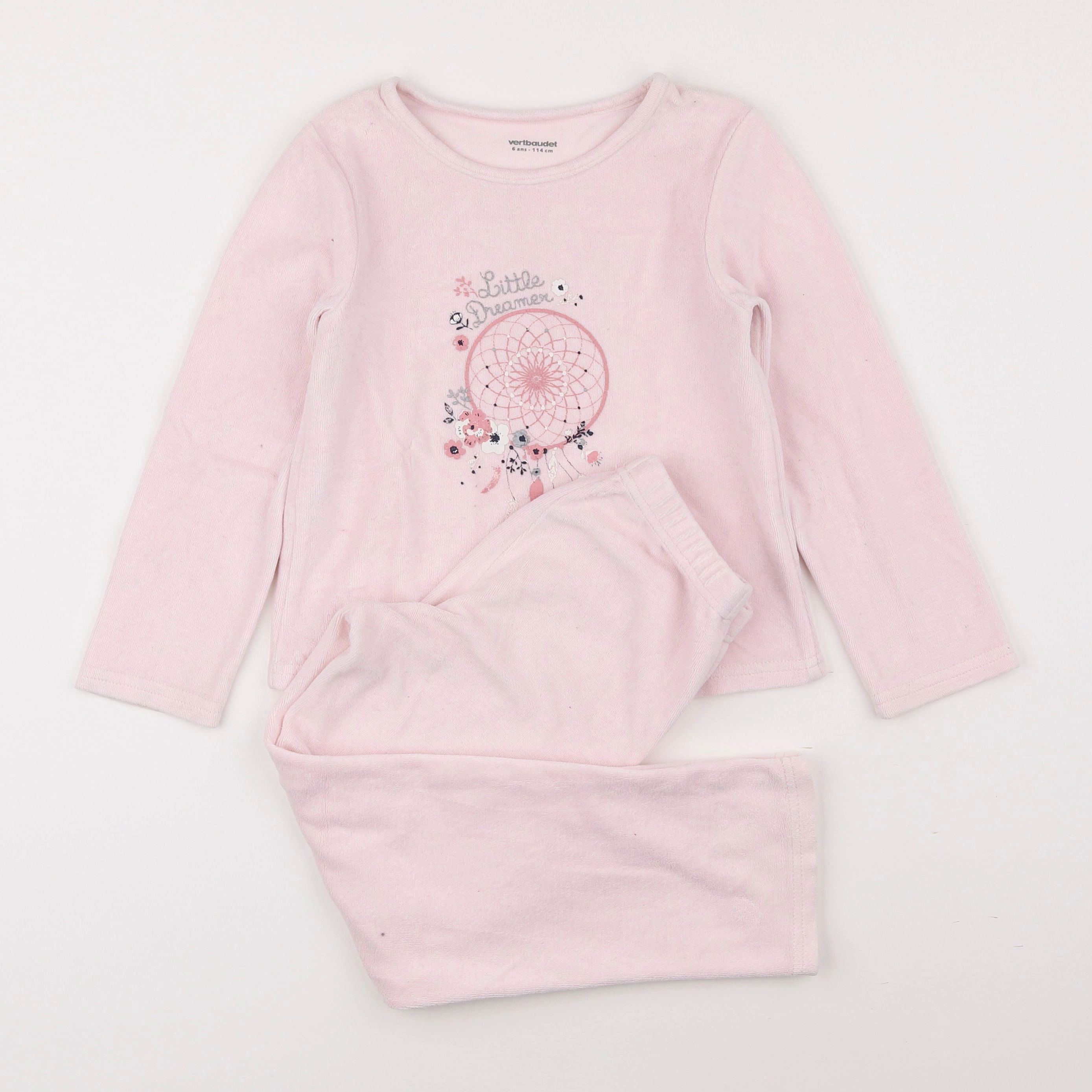 Vertbaudet - pyjama velours rose - 6 ans