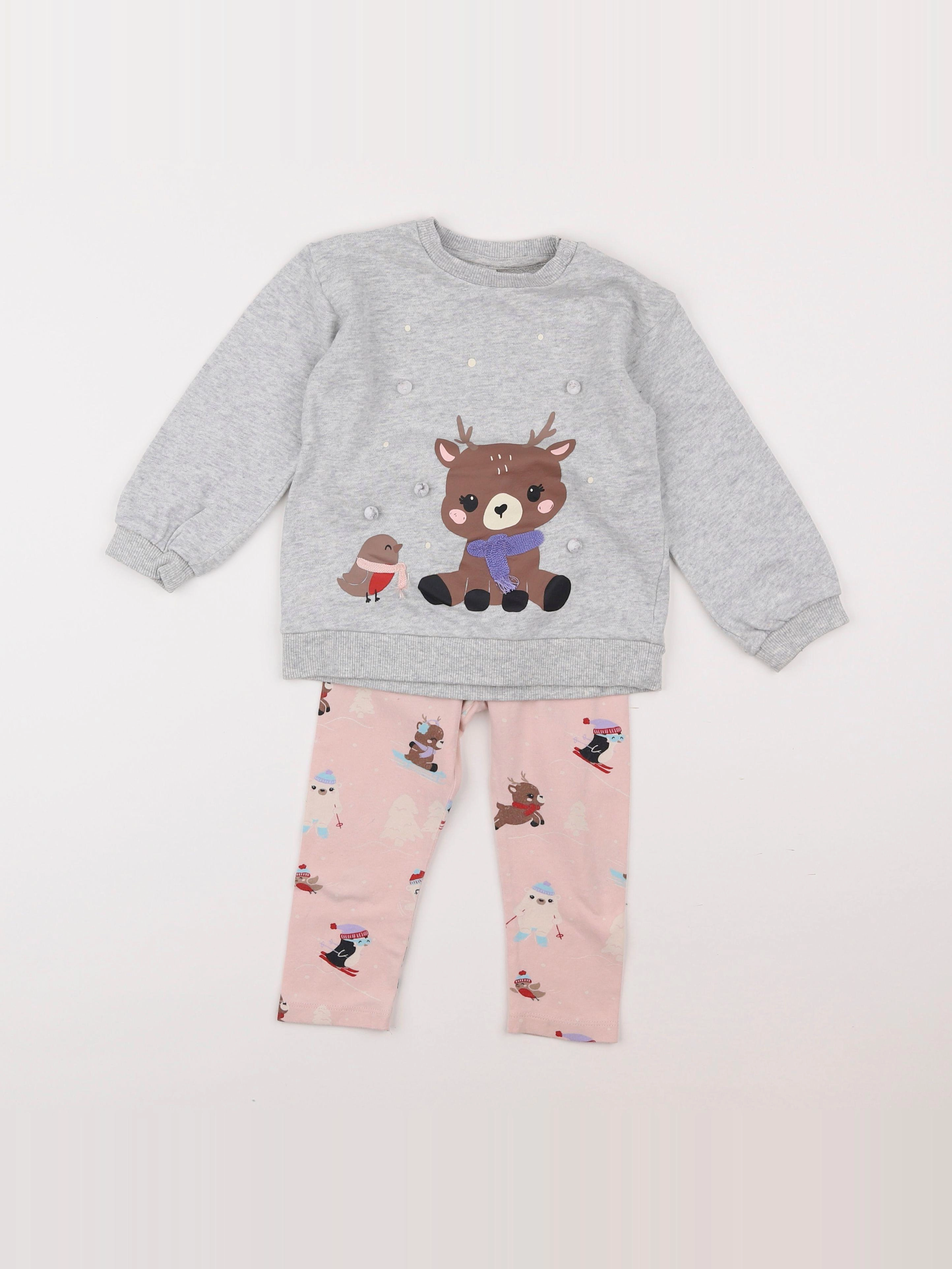 H&M - ensemble gris, rose - 2 ans