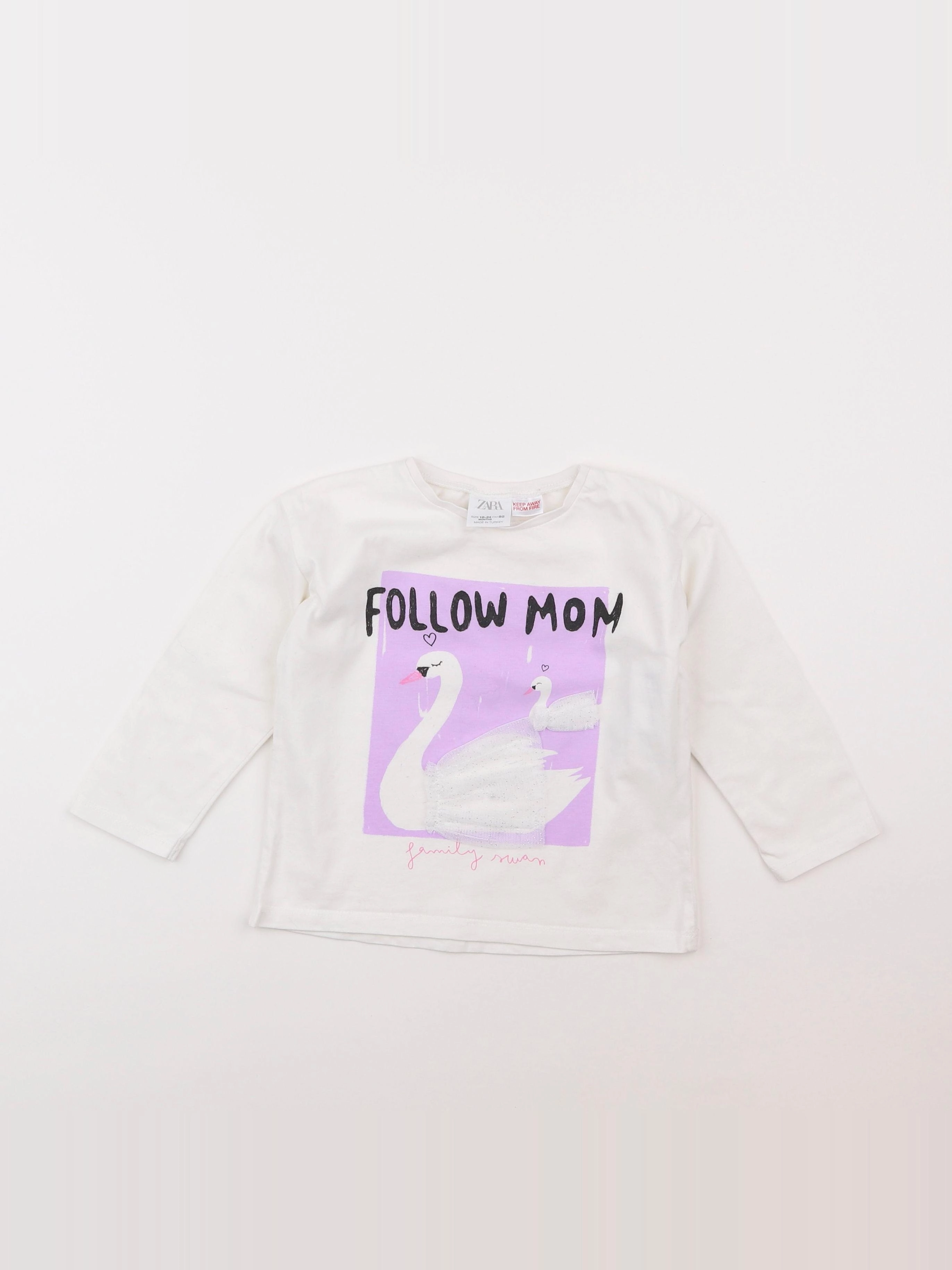 Zara - tee-shirt blanc, rose - 18 mois à 2 ans