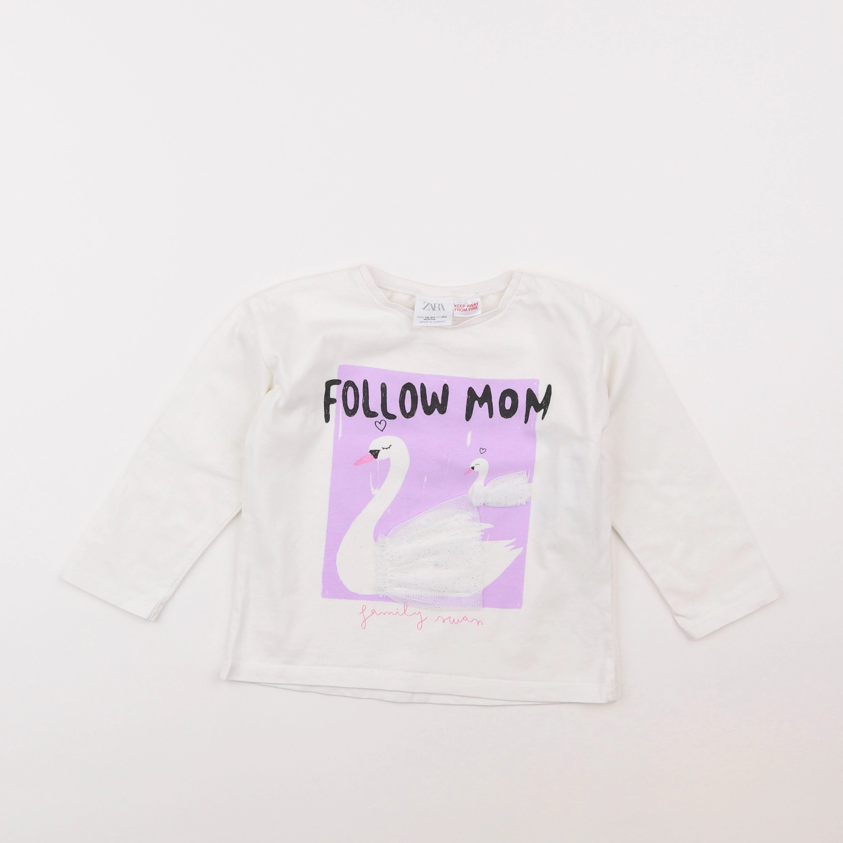 Zara - tee-shirt blanc, rose - 18 mois à 2 ans